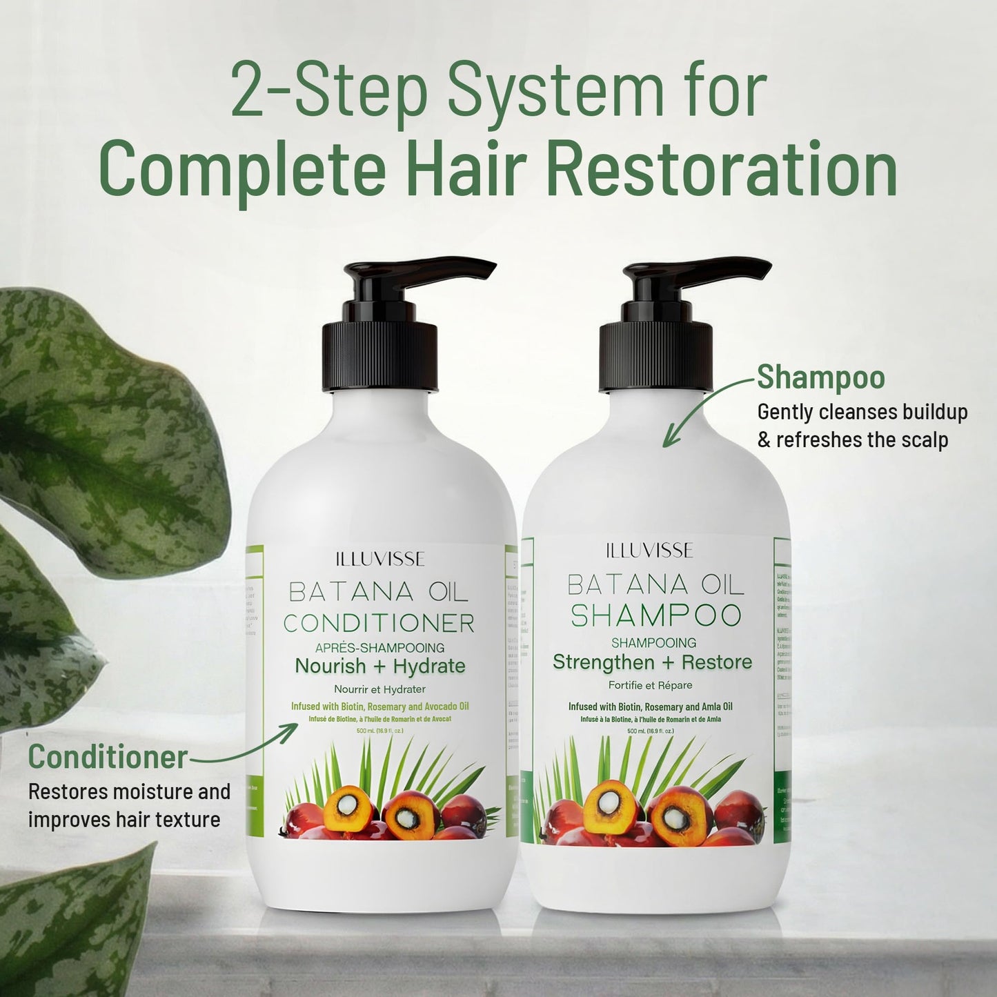 ILLUVISSE Batana Oil Shampoo and Conditioner Set for Hair Growth & Thickening, Organic Rosemary, Tea Tree Oil, Biotin & Aloe Vera Formula for Men