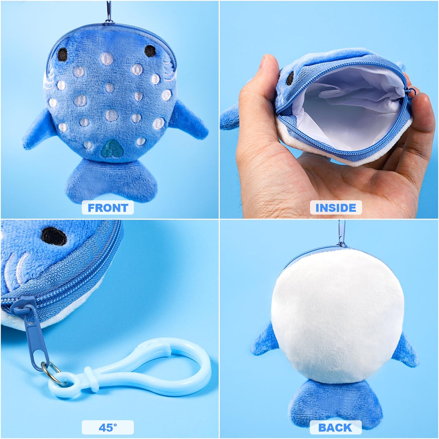 Niceup 12PCS Pink and Blue Whale Shark Kids Party Favors Plush Coin Purse Cute Keychains for Ocean Under the Sea Animal Goodie Bag Fillers