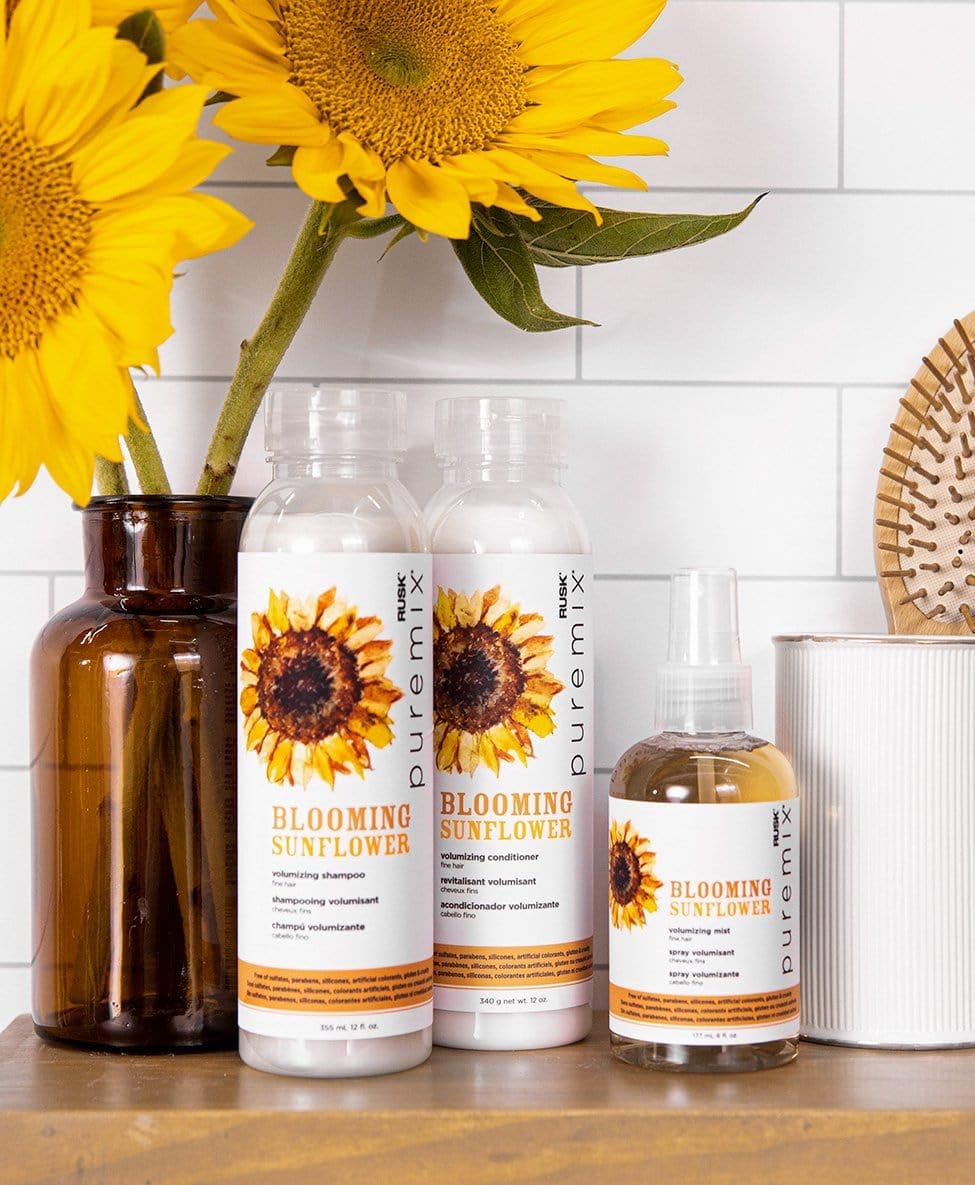 RUSK Puremix Blooming Sunflower Volumizing Shampoo, Naturally Thickens and Lifts Strands, 12 fl. oz