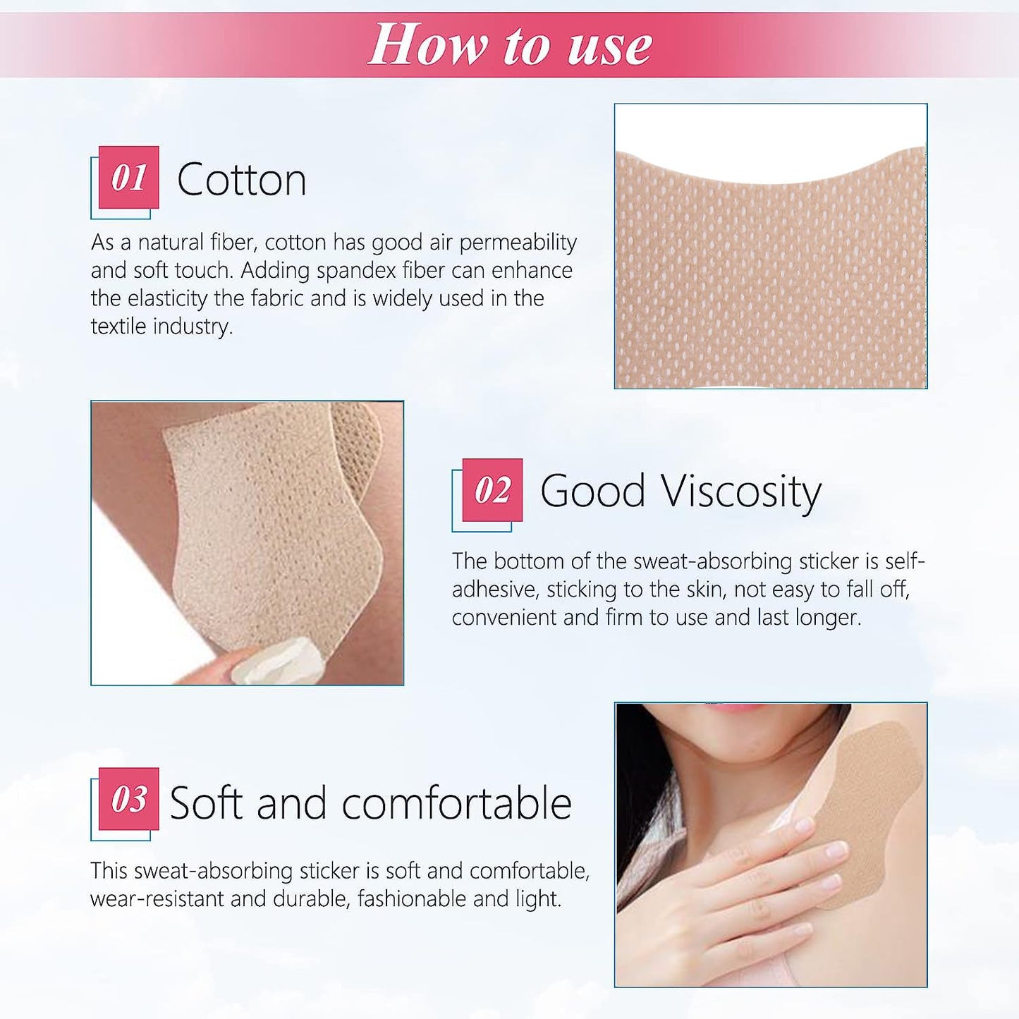 Armpit Sweat Pads, 20 Pcs Invisible Self-adhesive Underarm Sweat Pads, Disposable Anti Perspiration Absorbent Deodorant Prevention Pad, Armpit Beauty and Personal Care Xemz