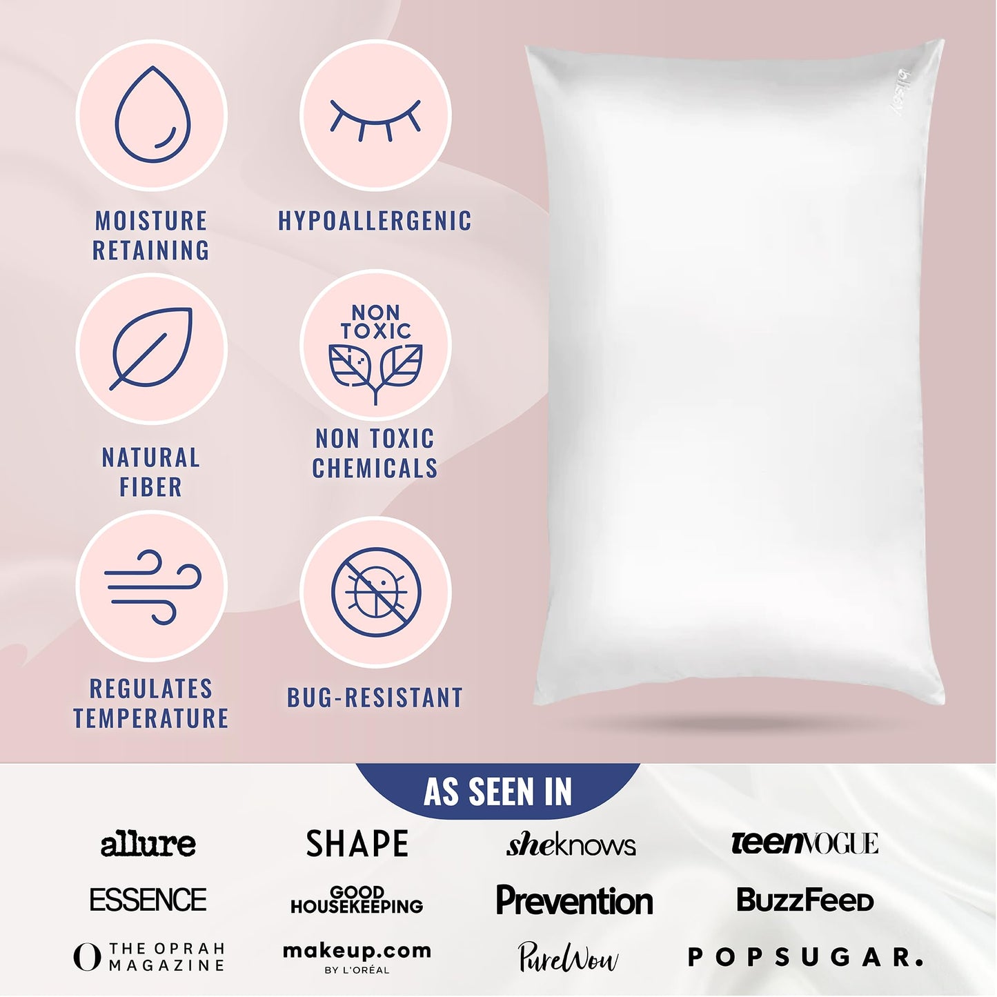 Blissy Silk Pillowcase - 100% Pure Mulberry Silk - 22 Momme 6A High-Grade Fibers - Silk Pillow Cover for Hair & Skin - Regular, Queen & King (Blissy