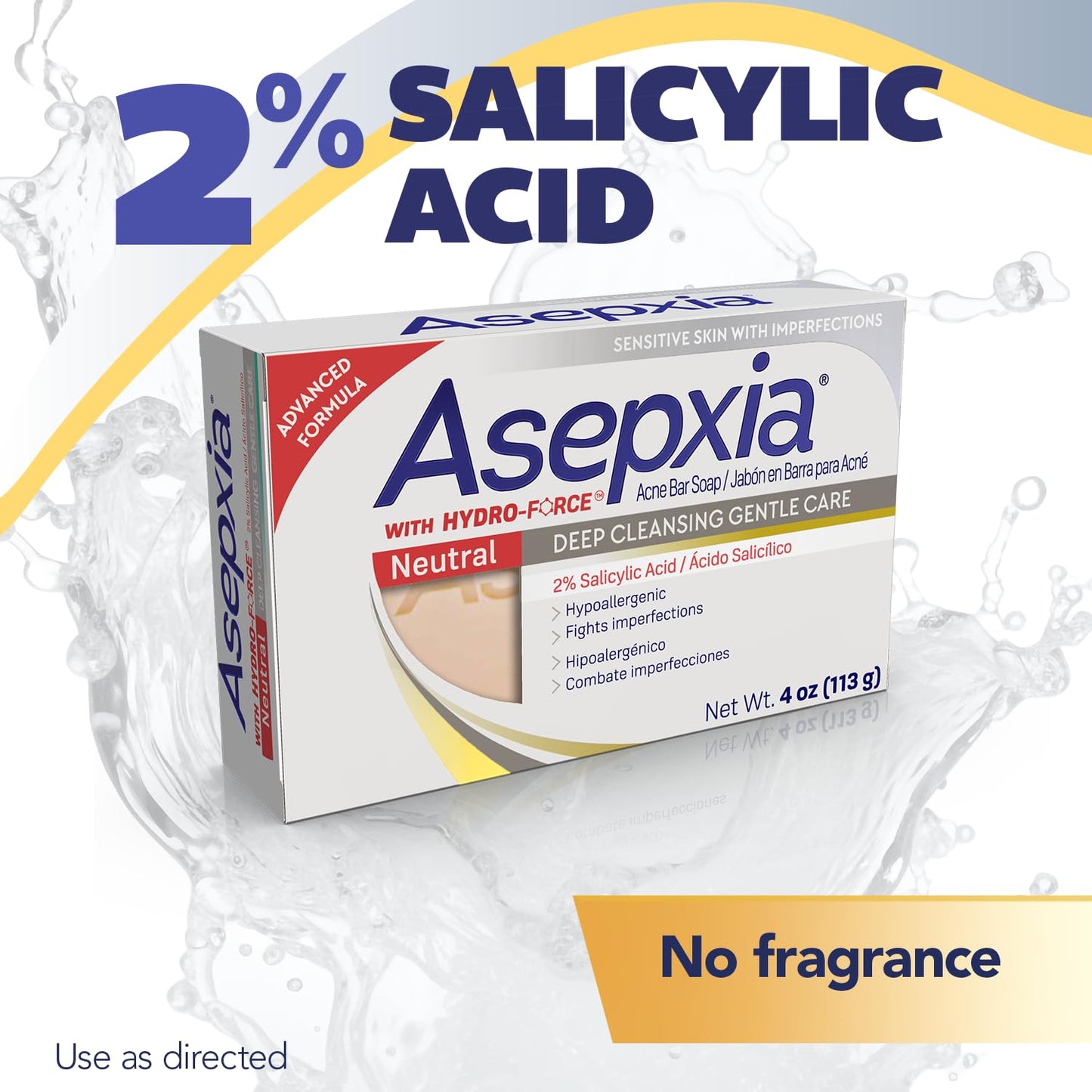 Asepxia Acne Treatment Neutral Hypoallergenic Bar Soap | 2% Salicylic Acid Cleanser, Removes Impurities & Excess Oil, Soothes Skin with Natural