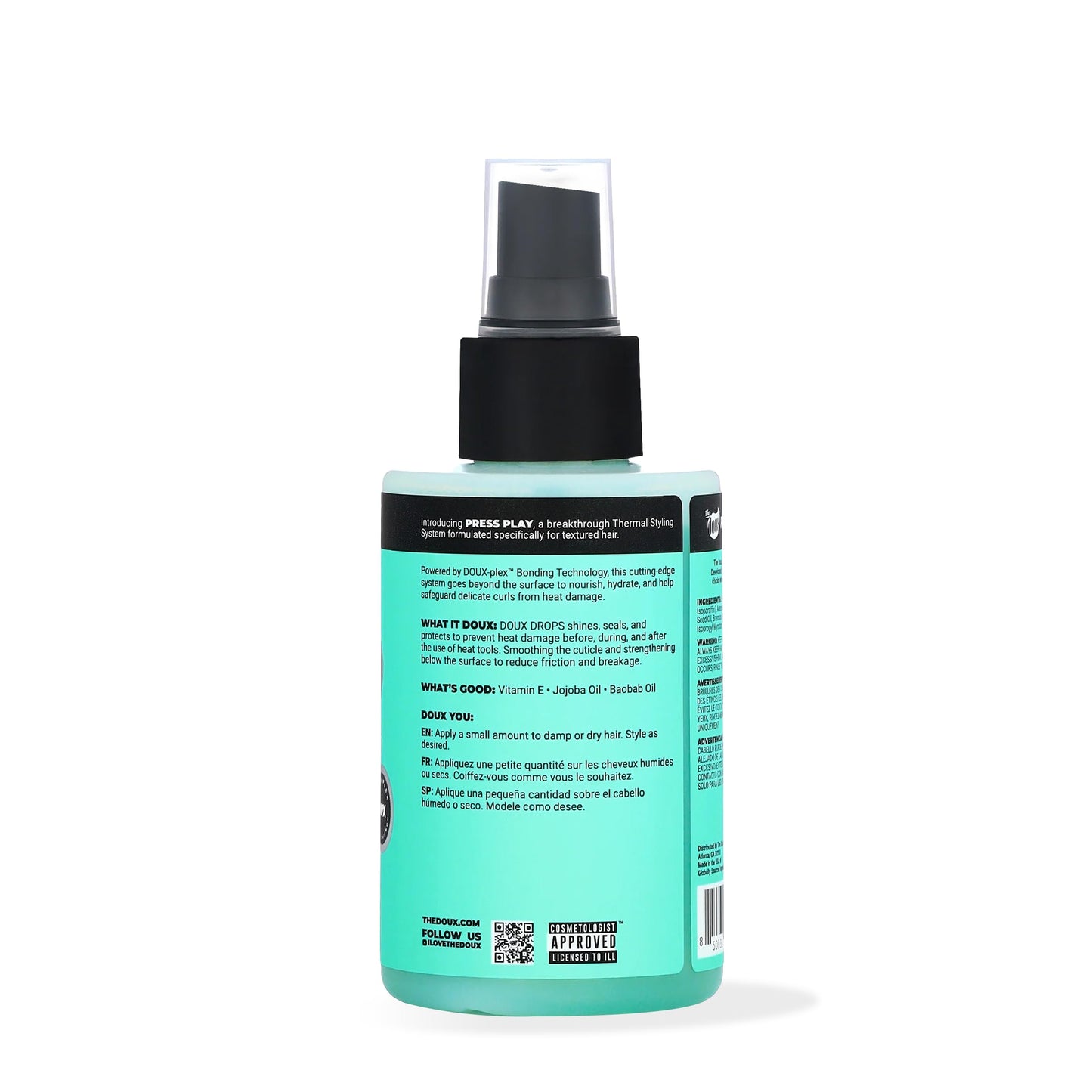 The Doux DOUX DROPS Bonding Polish Spray - Anti-Humidity Hair Smoother & Heat Protectant for Curly Hair - Silkening Bonding Oil with Vitamin E, Baobab