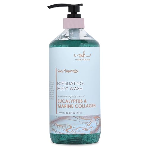 Manna Kadar Beauty Dead Sea Minerals Exfoliating Body Wash, Eucalyptus Marine - Body Wash, Shower Gel, Moisturizing Scrub, Brighten Dull Skin