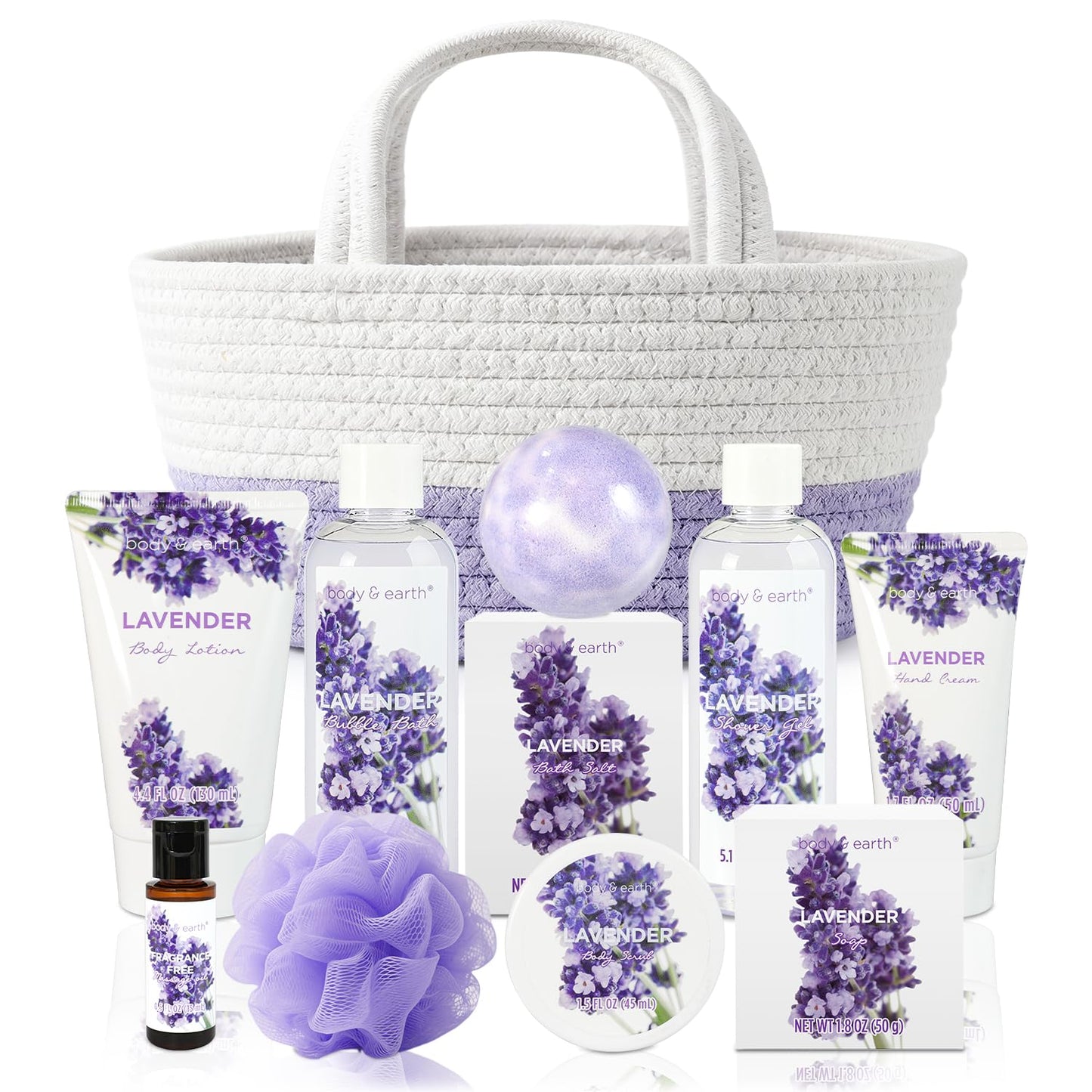 BODY & EARTH Spa Gift Baskets for Women 11pcs Lavender Gift Sets with Bubble Bath, Shower Gel, Body Lotion, Mom Birthday Gifts, Spa Kit, Purple Gift Beauty & Personal Care BODY & EARTH