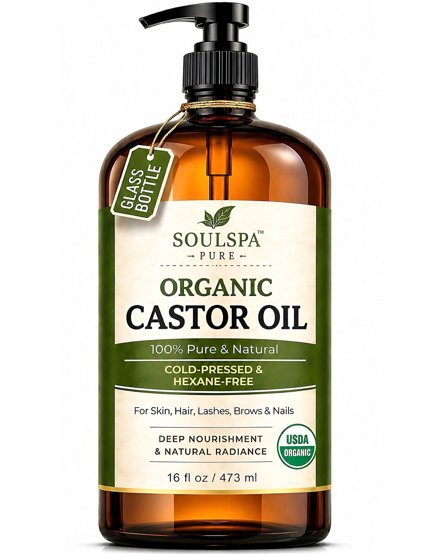 SOULSPA PURE Organic Castor Oil for Hair, Scalp, Skin, Face & Eyelashes | USDA Certified | 100% Pure Castor Oil Organic Cold Pressed Unrefined Glass Beauty and Personal Care SOULSPA PURE Default Title