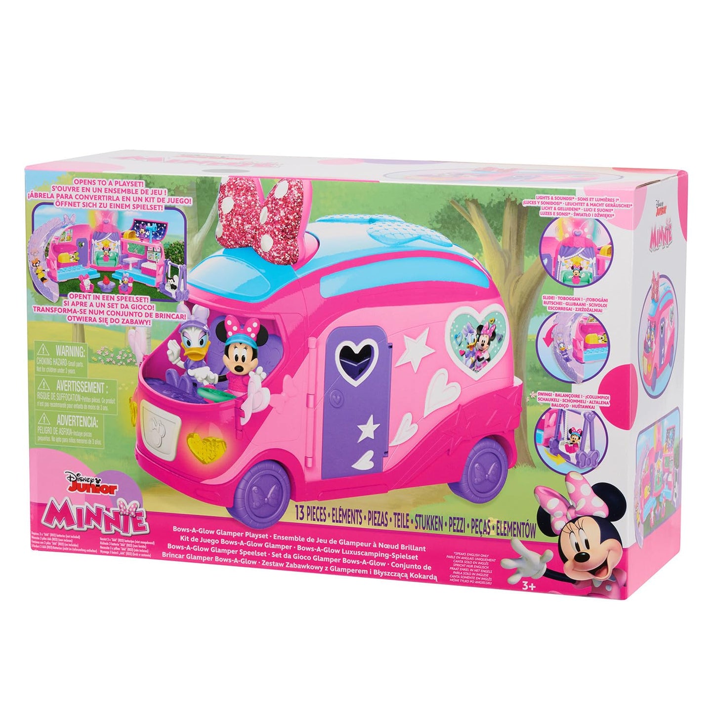 Disney Junior Minnie Mouse Bows-A-Glow Rolling Glamper 13-piece Figures and Playset, Kids Toys for Ages 3 Up, Amazon Exclusive by Just Play