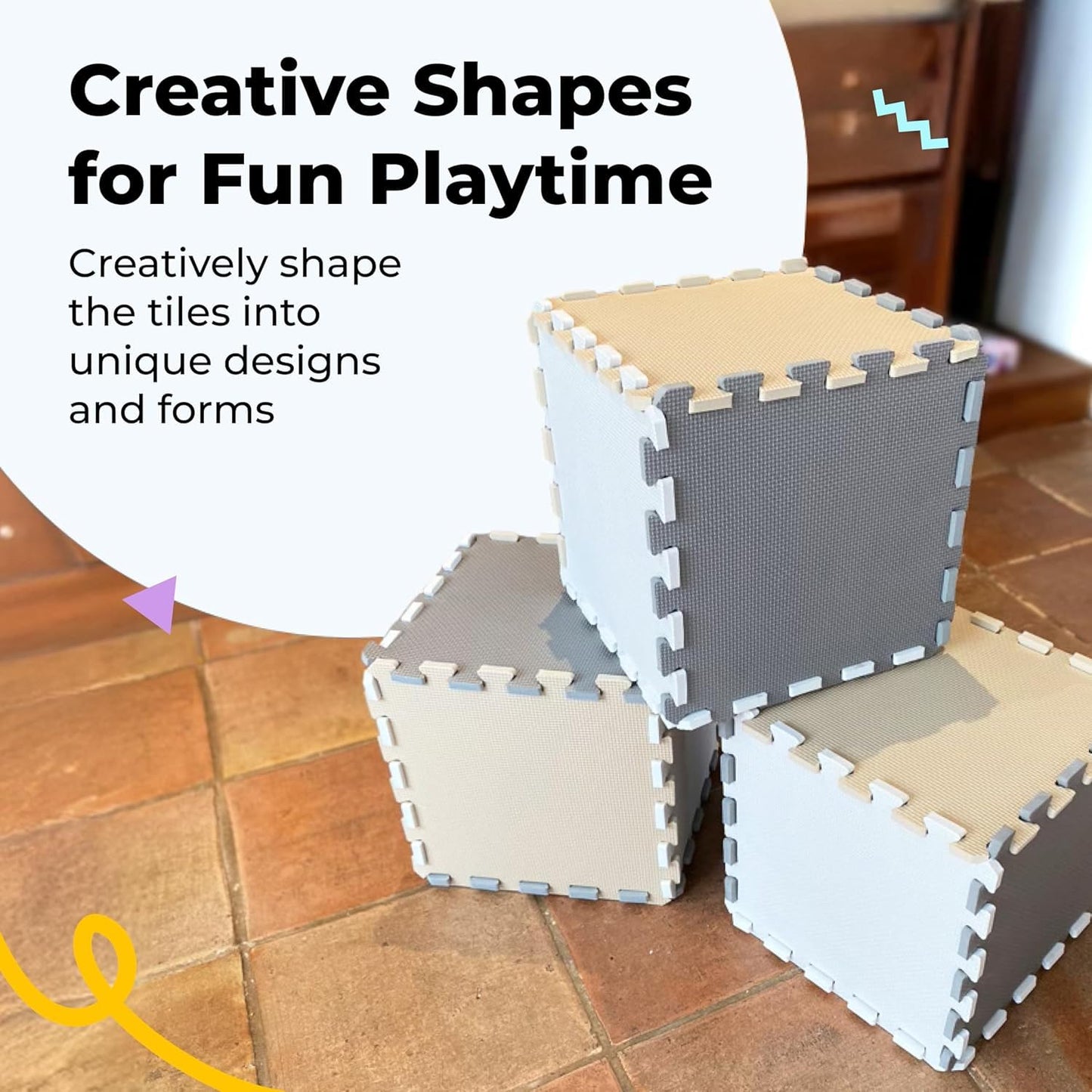 MioTetto Foam Floor Tiles for Kids – Non-Toxic Soft Baby Play Mat, Interlocking Foam Tiles for Crawling & Development, Fits 50x50 Playpen, Ages 6–12M