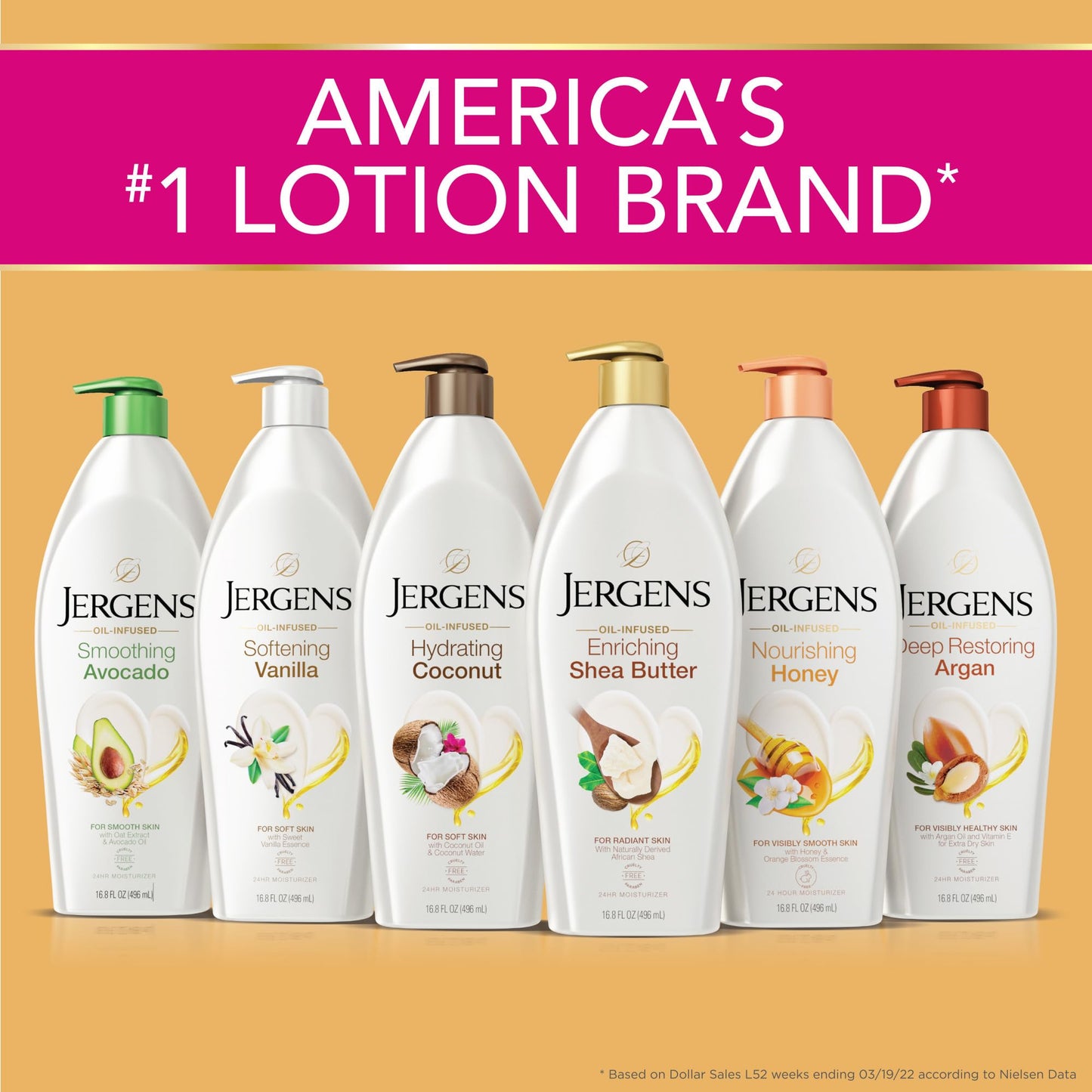 Jergens Nourishing Honey Dry Skin Moisturizer, with Illuminating Hydralucence Blend, Skin Nourishing Formula, Dermatologist Tested, 16.8 Oz, Pack of 4