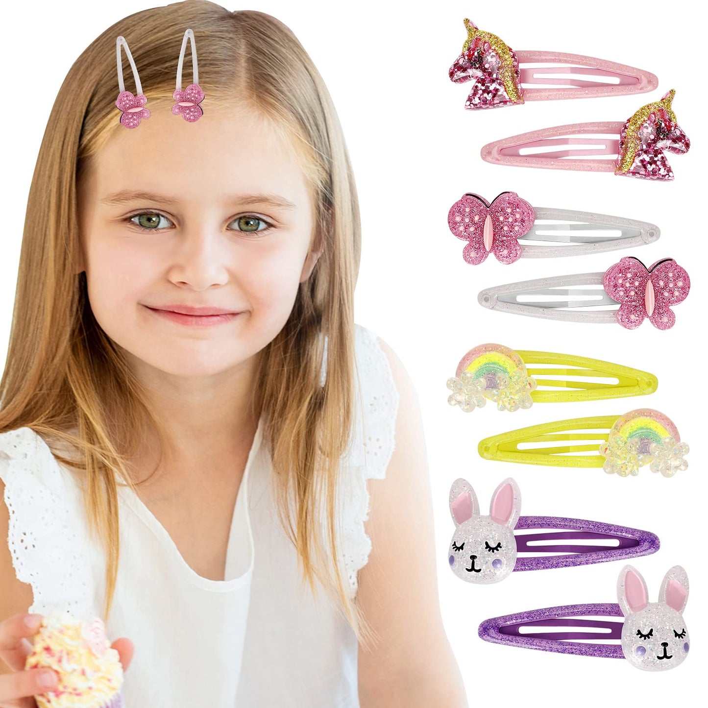 Wingchold 16Pcs Girls Unicorn, Butterfly, Flower, Rabbit Hair Clips - Sparkly Rainbow Hair Accessories for Toddlers, Kids, Hair Clips for Party