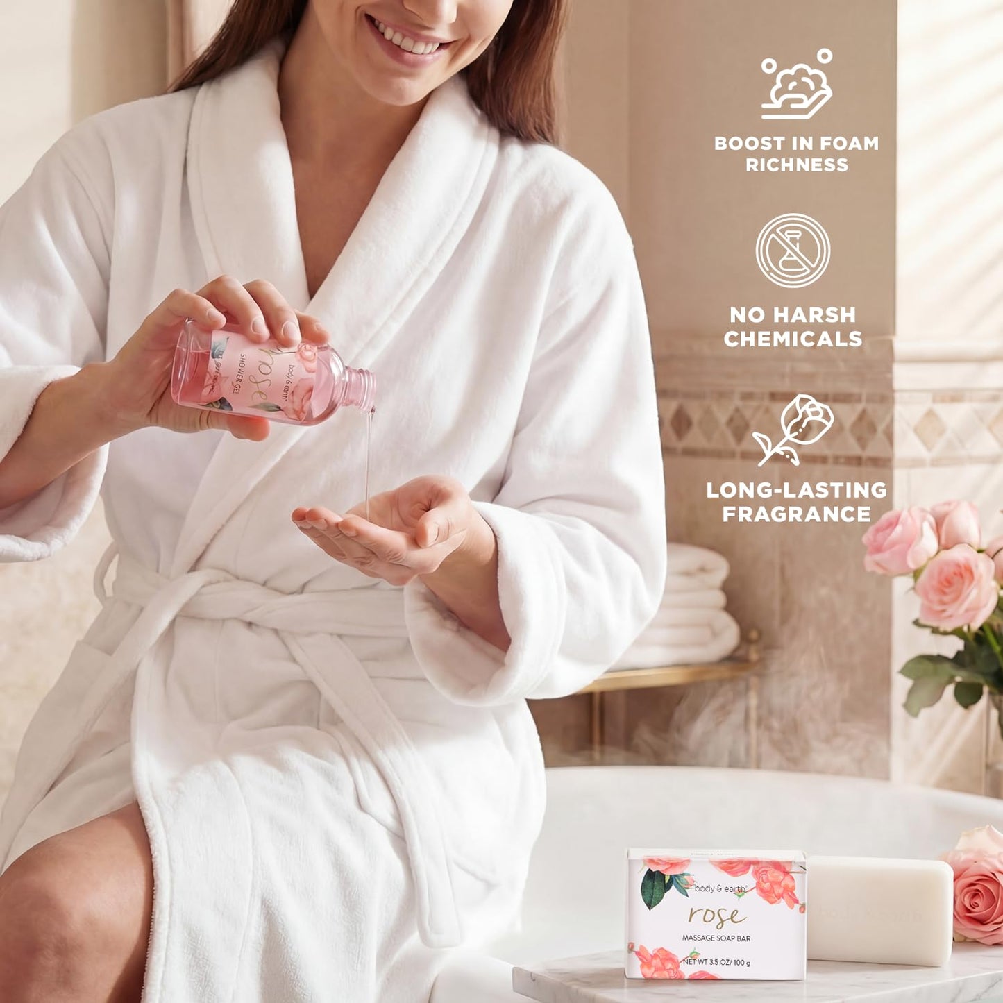 BODY & EARTH Spa Gift Set for Women - Luxurious 5 Pcs Bath and Body Box, Rose Scent, Includes Body Wash, Body Butter, Body Lotion and More, Birthday Beauty & Personal Care BODY & EARTH