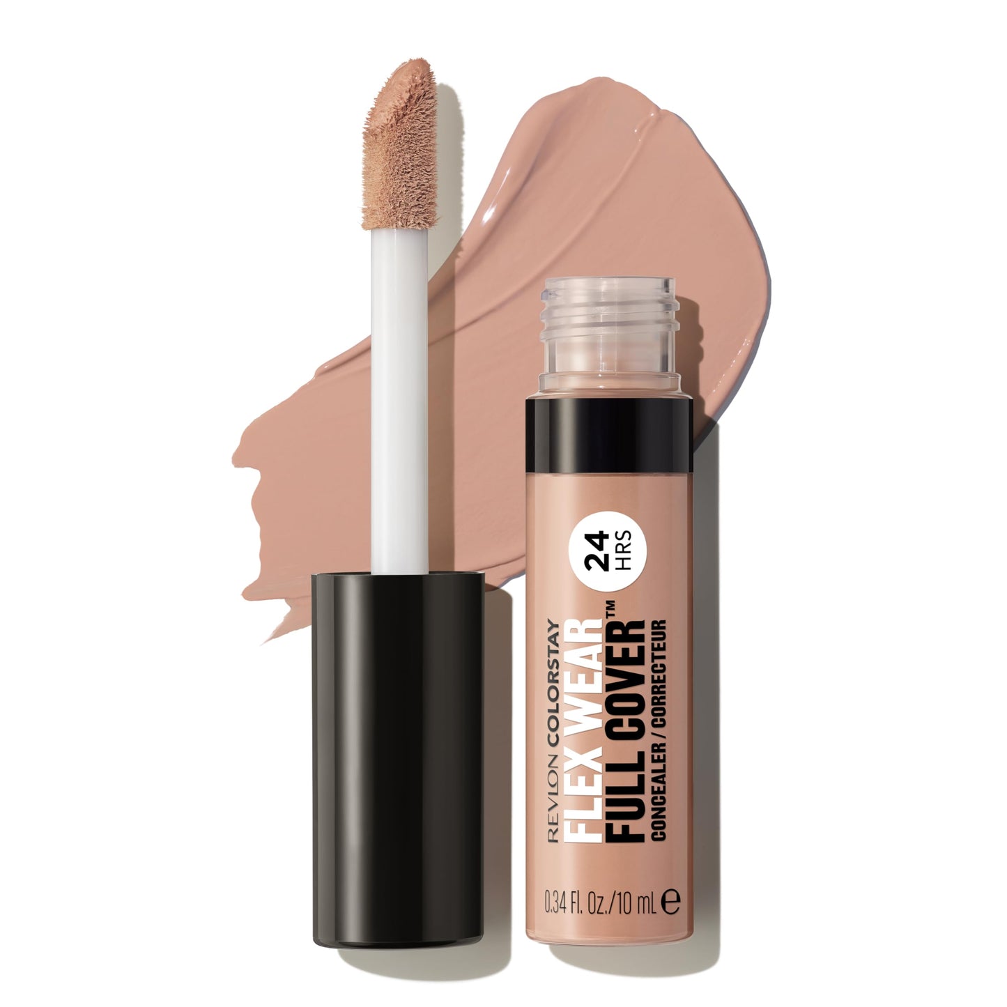 Revlon ColorStay Flex Wear, Full Cover Non-Creasing Concealer, Infused with Hyaluronic Acid & Vitamin E, Flexible Longwear, 055 Latte, 0.34 Fl Oz