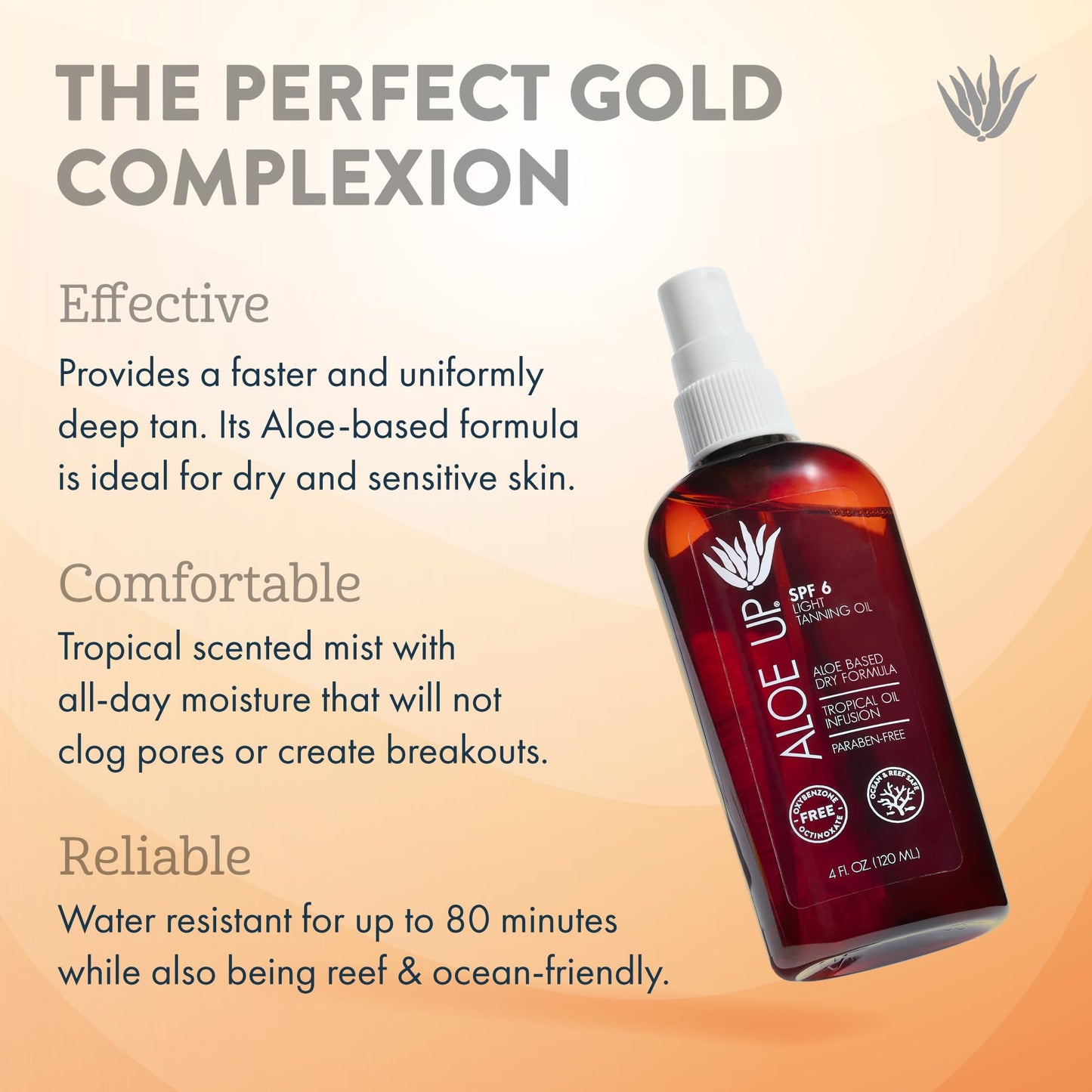 Aloe Up Light Tanning Oil With SPF 6 Sunscreen - Body and Face Tanning for Outdoor Sun - With Pure Aloe Vera Oil and Natural Oils - Absorbs Quickly