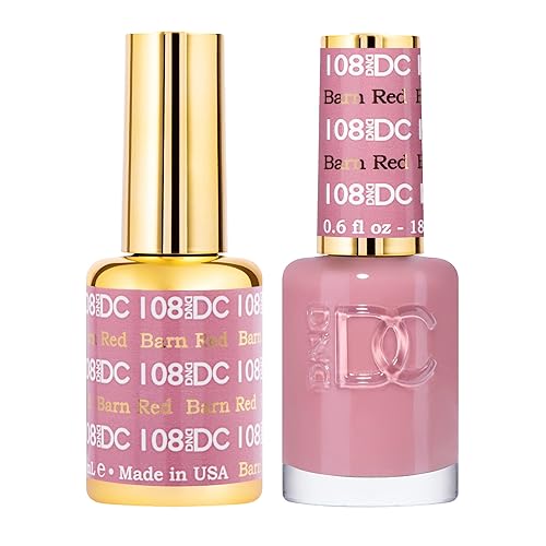 DND DC Gel Polish Set, Pink Collection, UV/LED GelPolish and Air Dry Nail Lacquer, Matching Chip-Free Polish Duo, 108 Barn Red, 0.5 Fl Oz Each