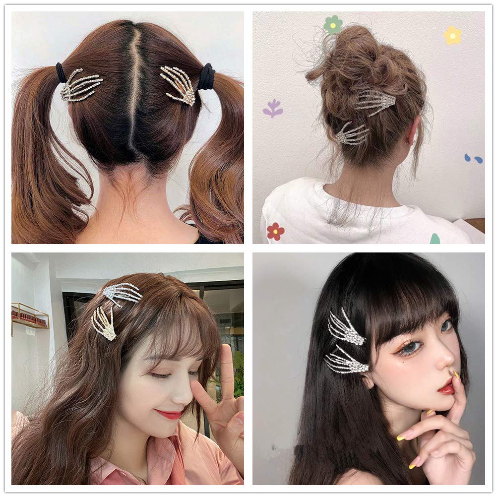 Halloween Hair Accessories for Women Girls - Halloween Costumes Skeleton Hand Hair Clip Hairpin Rhinestone Hair Claw Clips Barettes Christmas Birthday