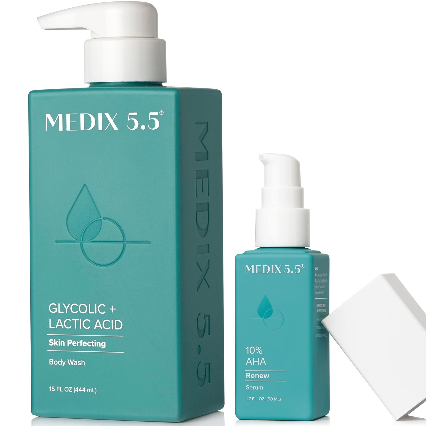 Medix 5.5 20% Glycolic Acid Booster + Exfoliating Body Wash Cleanser Skin Care 2 Piece Set | AHA Exfoliant Cleanser+ Body Serum