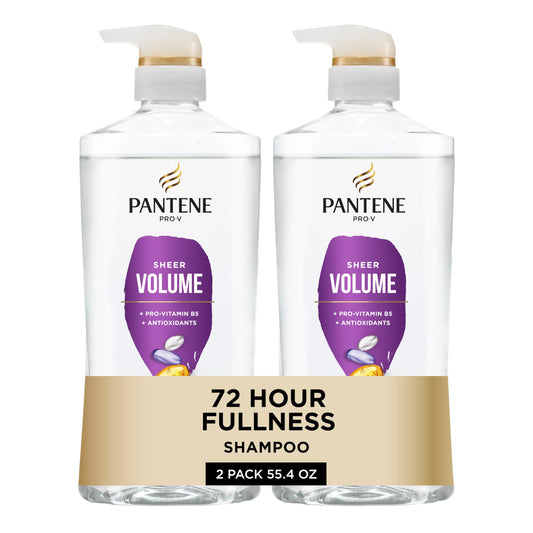 Pantene Shampoo, Sheer Volume - Lightweight Nourishment for Fine, Color-Treated Hair, 72-Hour Fullness and Body, 27.7 Oz Each