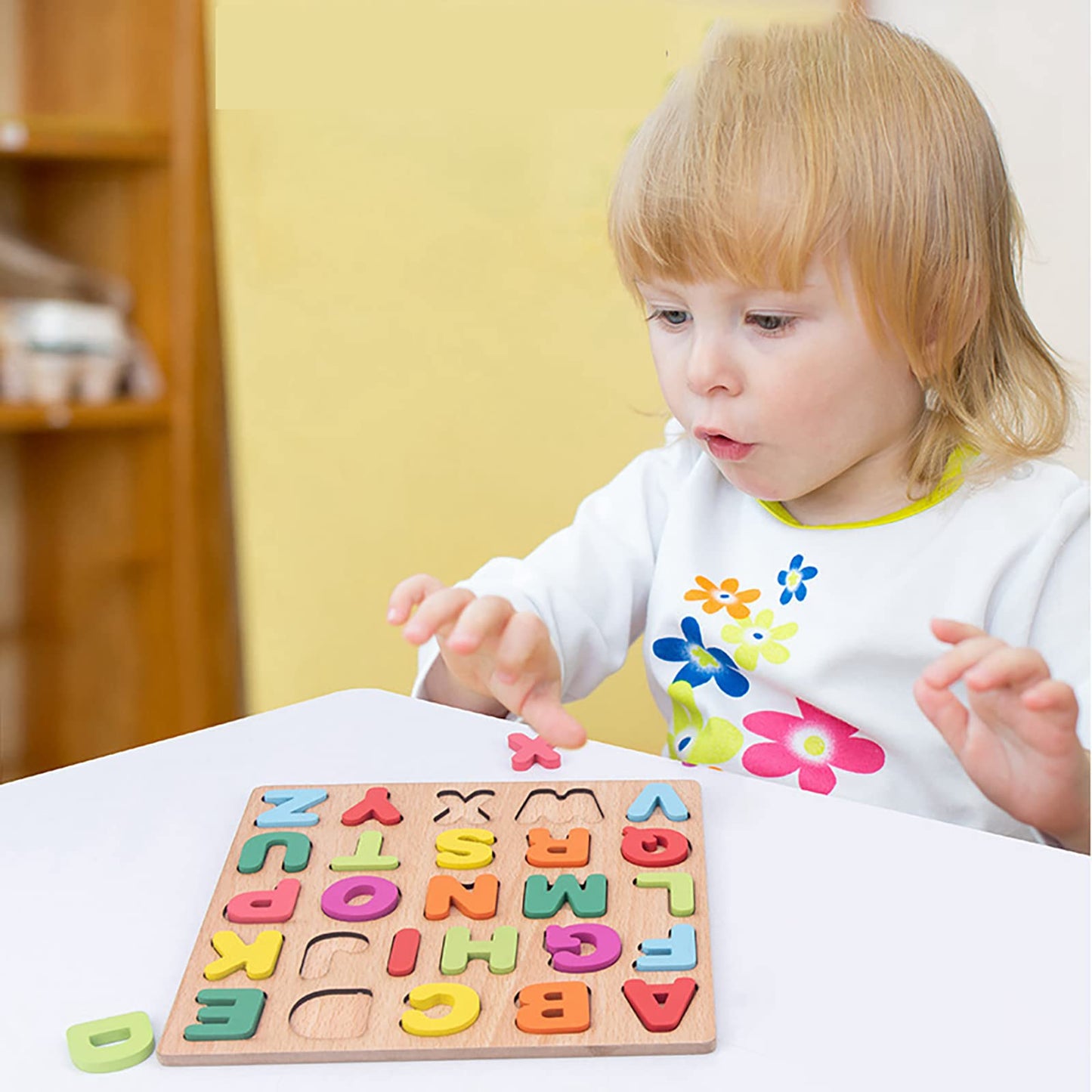 Wooden Puzzles for Toddlers – 3 Pack Alphabet, Number & Shape Montessori Puzzles for Kids Ages 3+ Boys & Girls