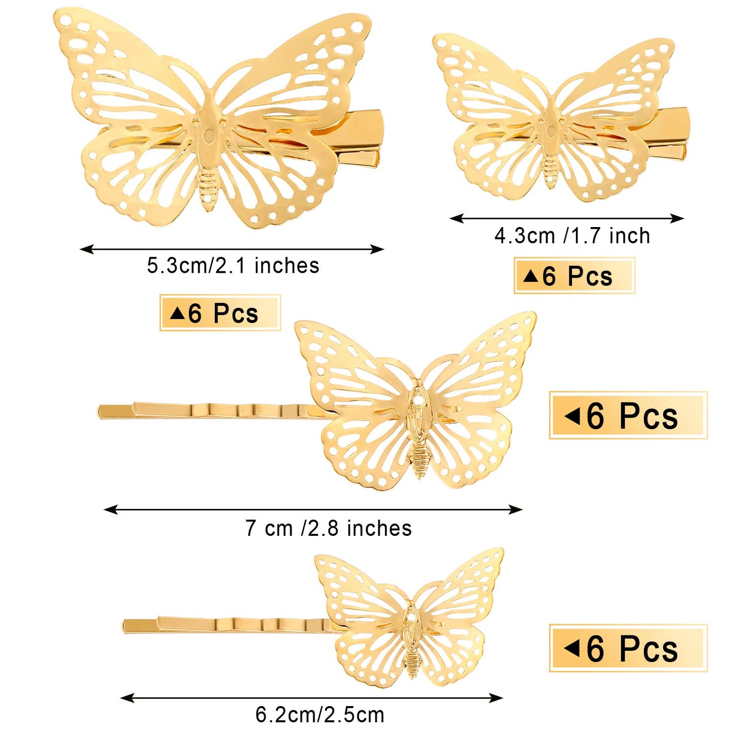24 Pieces Halloween Butterfly Hair Clips Metal Butterfly Hair Clamps Metallic Hollow Butterfly Hairpins Clips Hair Accessories for Women Girls