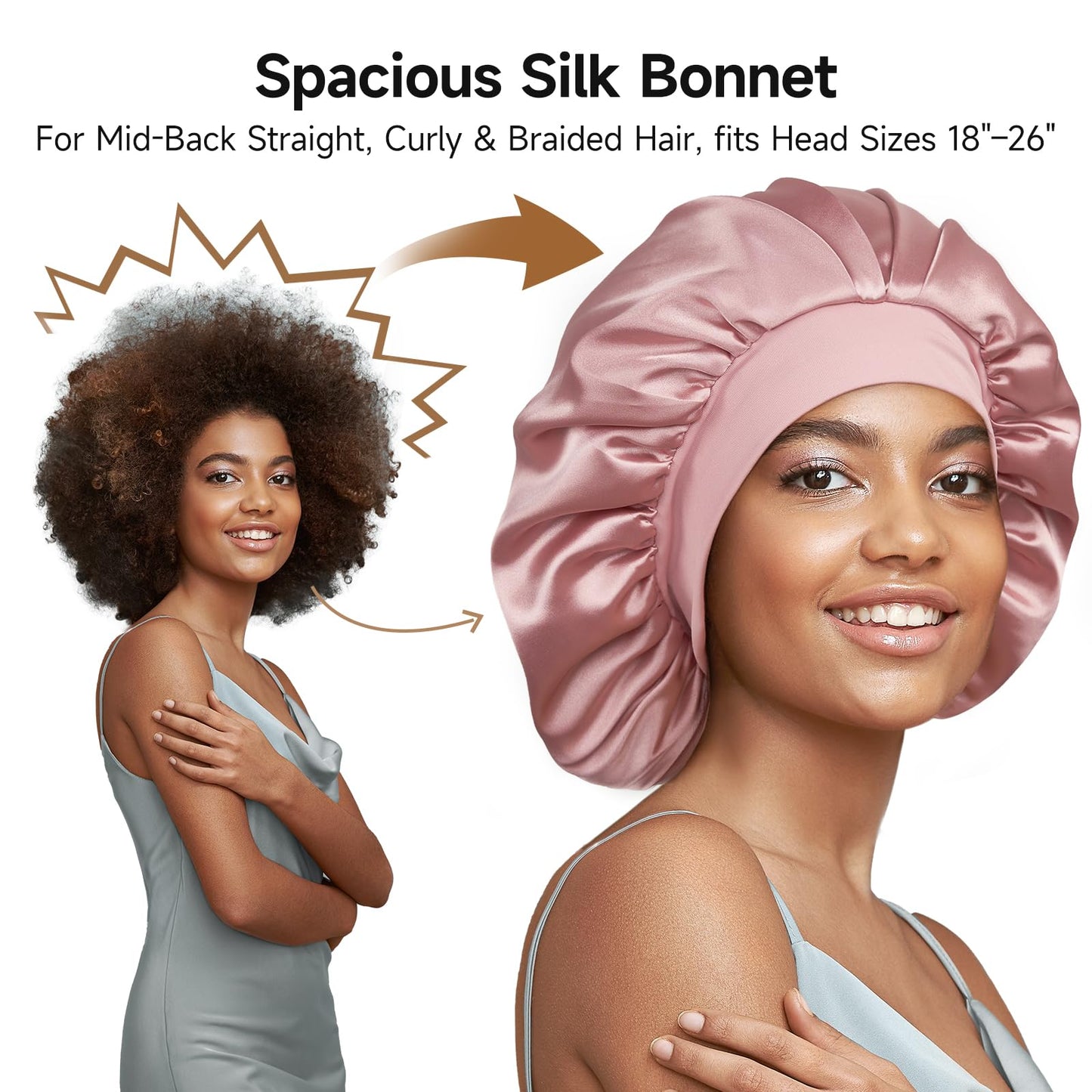 22 Momme 100% Mulberry Silk Lined Bonnet for Sleeping Women, Large Hair Bonnet for Long Curly Hair, Double Layer Hair Wrap with Soft Elastic Band Beauty and Personal Care Umisleep