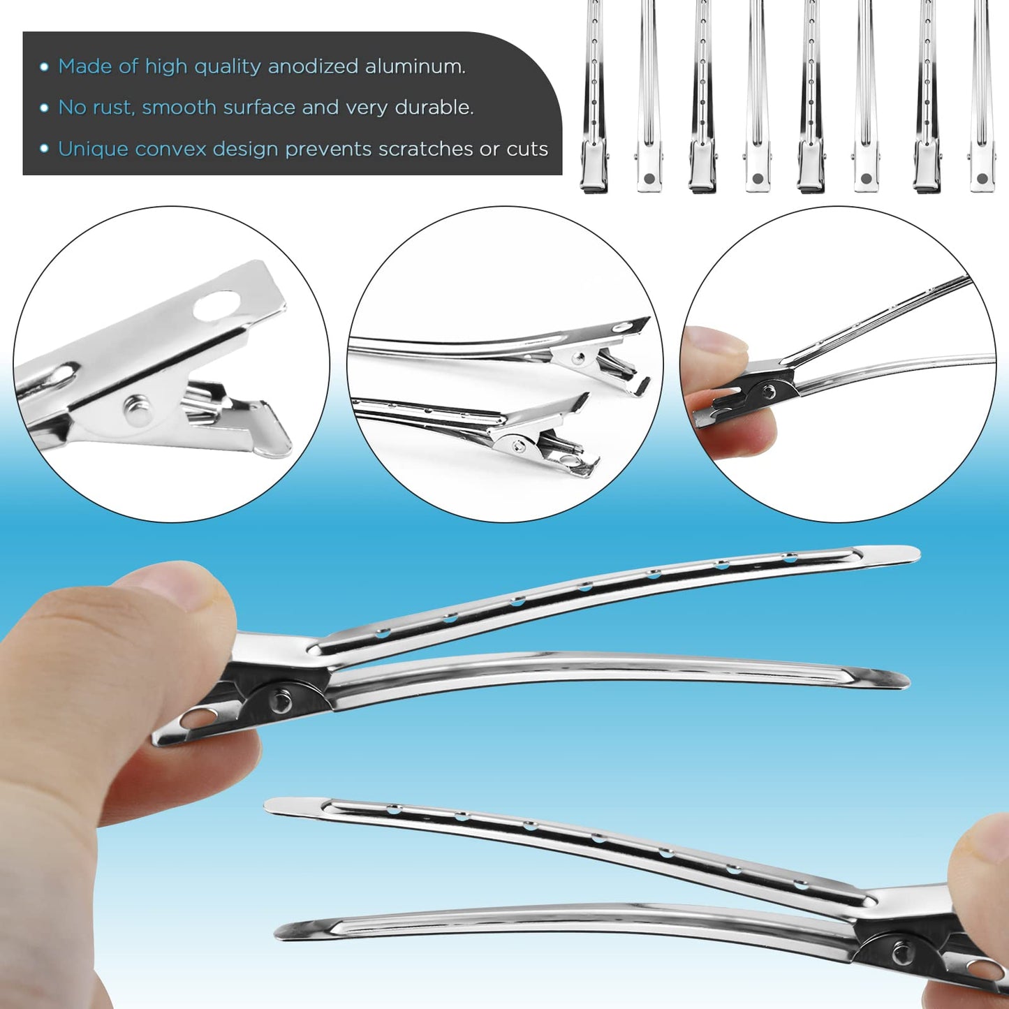 Neworkg 50pcs 3.5 Inches Duck Bill Hair Clips, Superior Silver Alligator Curl Clips with Holes, Hairdressing Salon Hair Grip, DIY Accessories Hairpins