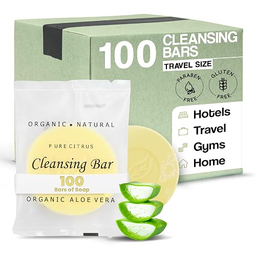 Travel Size Hotel Cleansing Bar Soap 100 Count 0.5 oz Bars Guest Amenities for Vacation Rentals and Short Term Rentals Paraben Free Lemon Chamomile