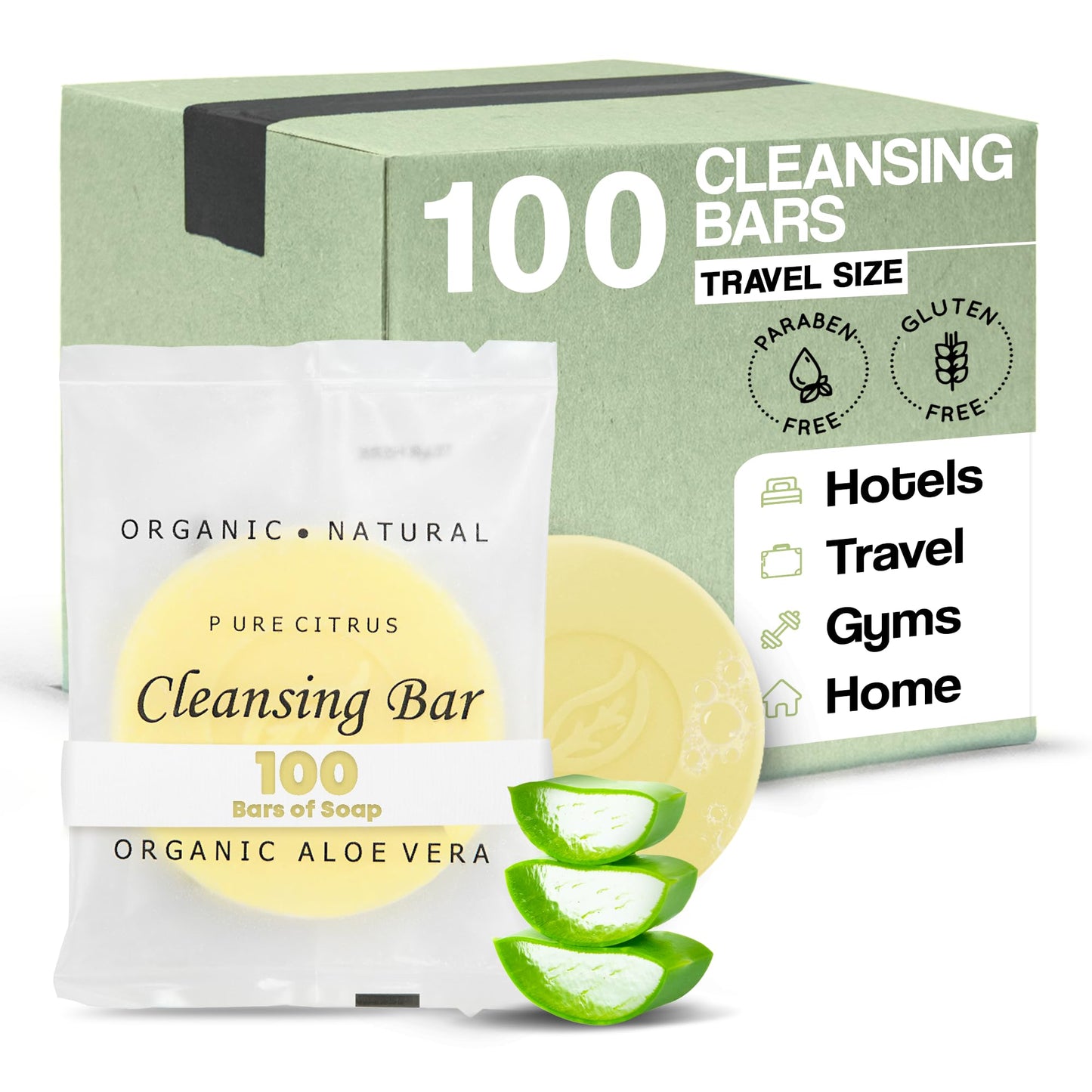 Travel Size Hotel Cleansing Bar Soap 100 Count 0.5 oz Bars Guest Amenities for Vacation Rentals and Short Term Rentals Paraben Free Lemon Chamomile