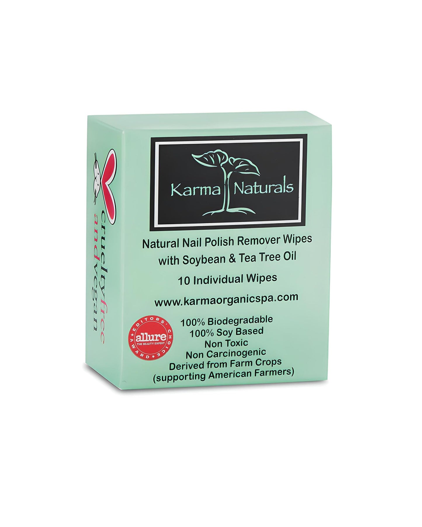Karma Organic Natural Nail Polish Remover Wipes with Soybean and Tea Tree Oil, 100% Soy Based, Non-Toxic, Vegan, Cruelty-Free - Pack of 10 Beauty & Personal Care karma organic