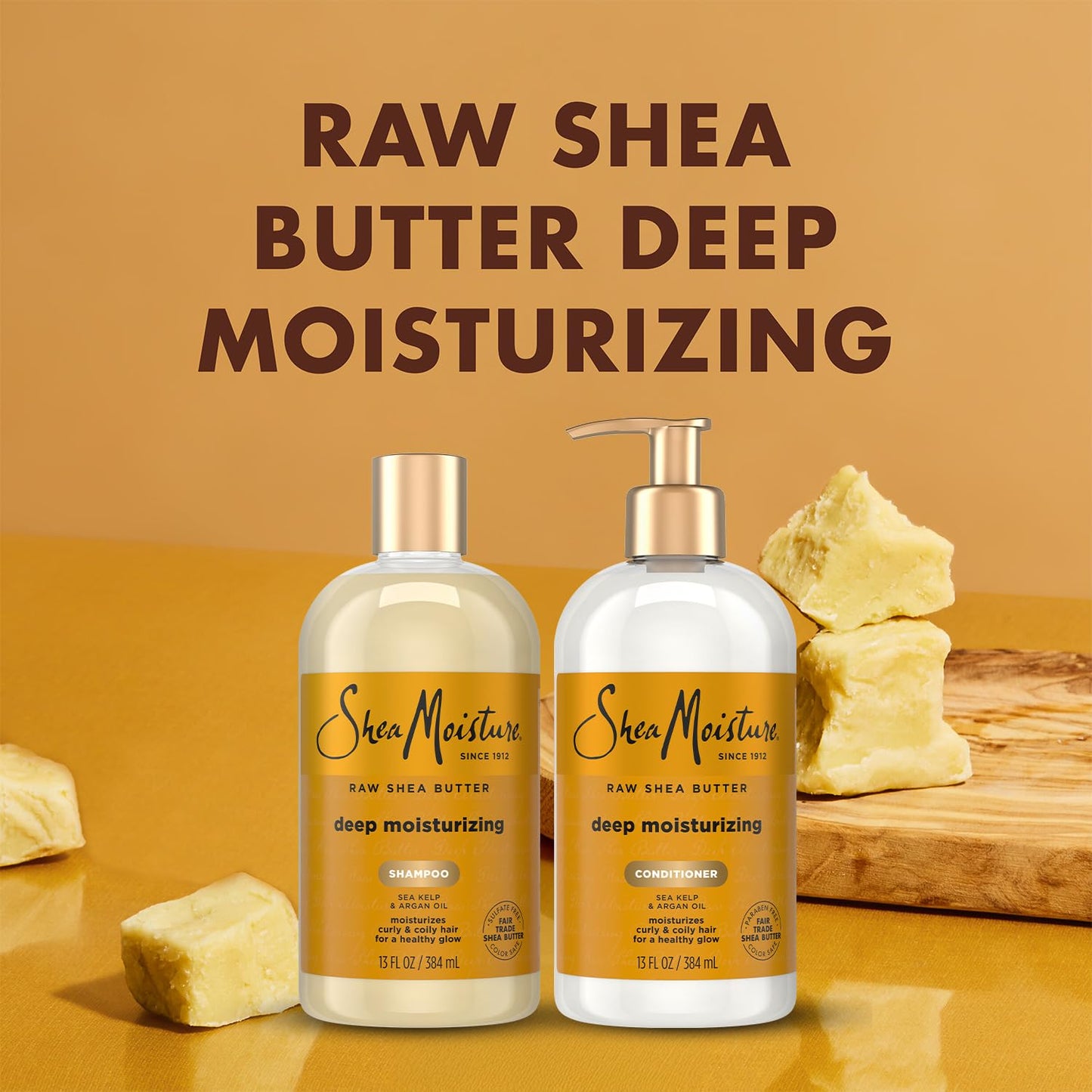 SheaMoisture Shampoo & Conditioner Set, Deep Moisturizing with Raw Shea Butter, Sea Kelp & Argan Oil for Coily & Curly Hair, 13 Oz Ea