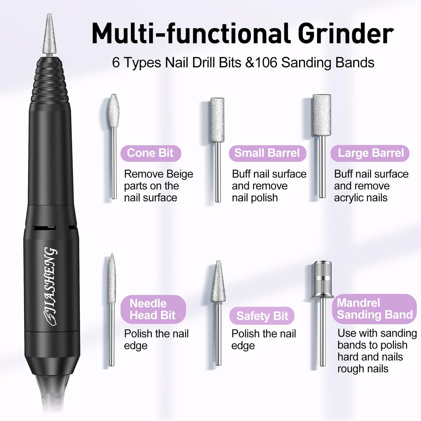 JIASHENG Professional Nail Drill, 20000rpm Electric Nail Drill Machine, Electronic Nail File Drills for Acrylic Nails Gel Nails Manicure Pedicure