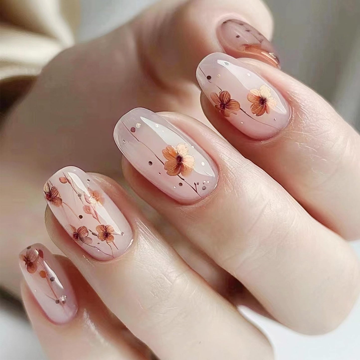 Winter Flower Press on Nails Glossy Brown Flower Acrylic Fake Nails 24Pcs Black Curve Line False Nails Flower Gel Glue on Nails for Manicure Flower Beauty and Personal Care AROVFAM Default Title