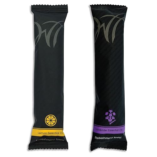 White Towel Services 8" x 8" inch Moist Cotton Towel Individually Wrapped - Lemon and Lavender (Case of 100) *