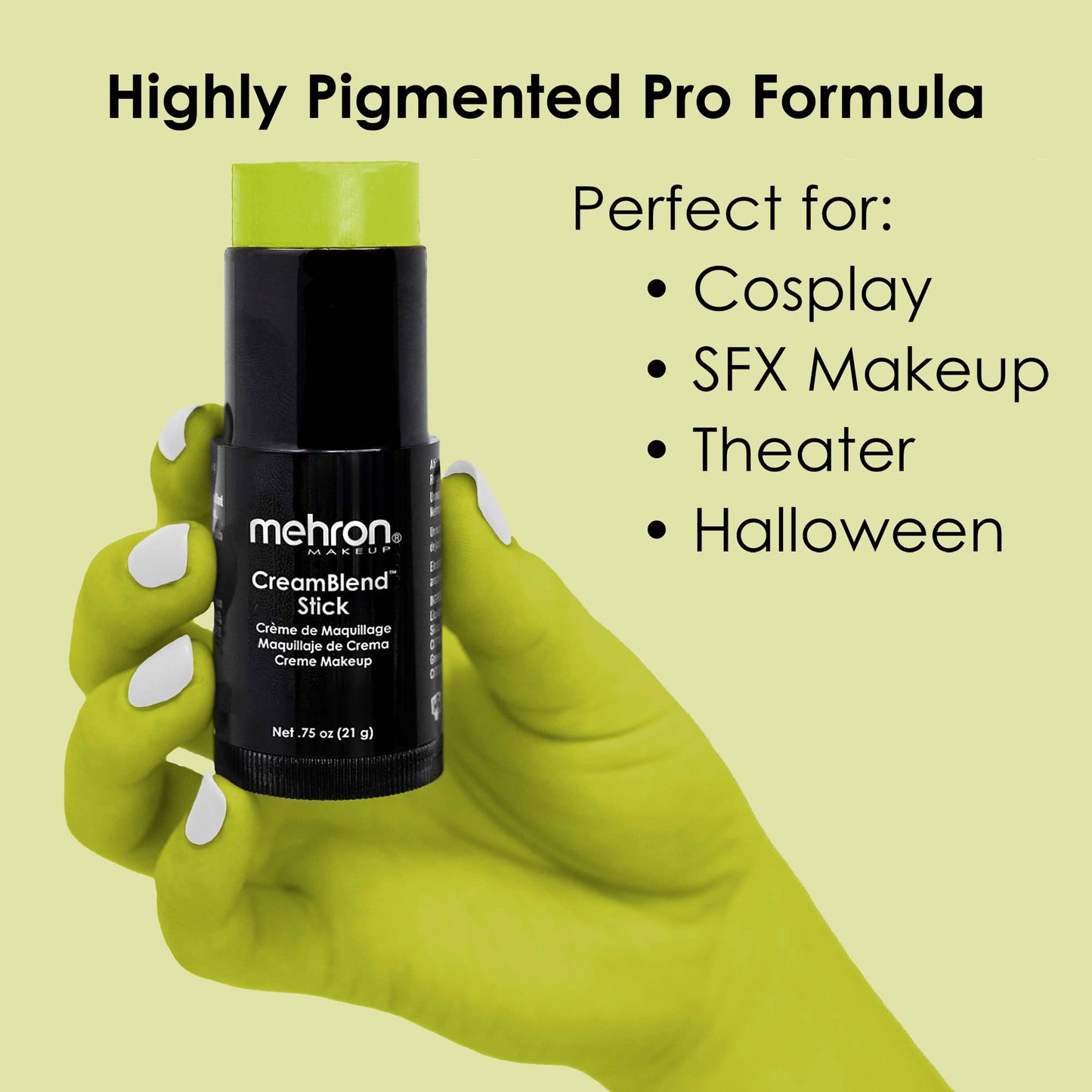 Mehron Makeup CreamBlend Stick | Face Paint, Body Paint, & Foundation Cream Makeup | Perfect for Halloween .75 oz (21 g) (Ogre Green) | Made in the