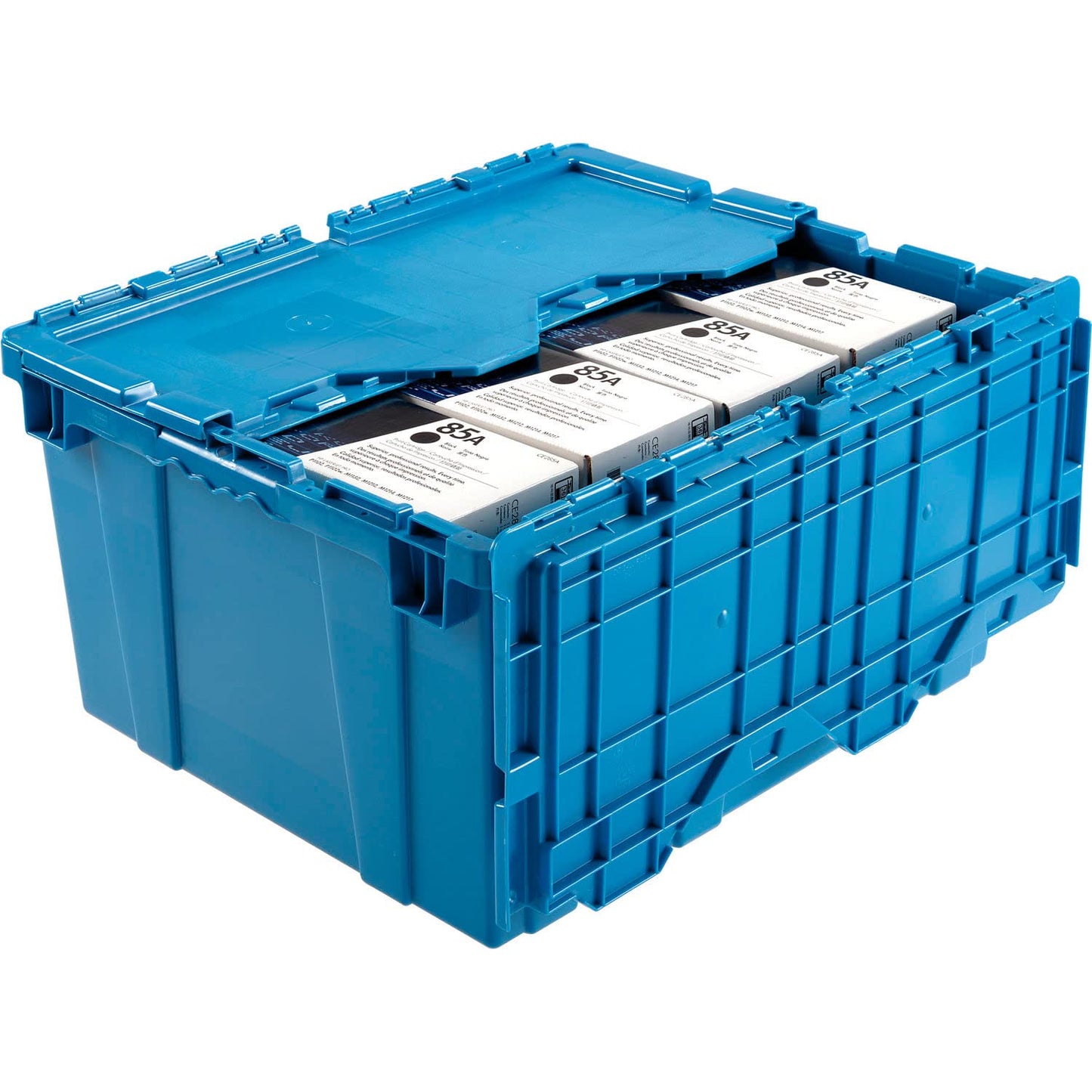 Global Industrial Plastic Distribution Container With Hinged Lid, 2.4 Cu. Ft Capacity, 50 Lbs. Capacity, Nestable & Stackable, 23-3/4x19-1/4x12-1/2…