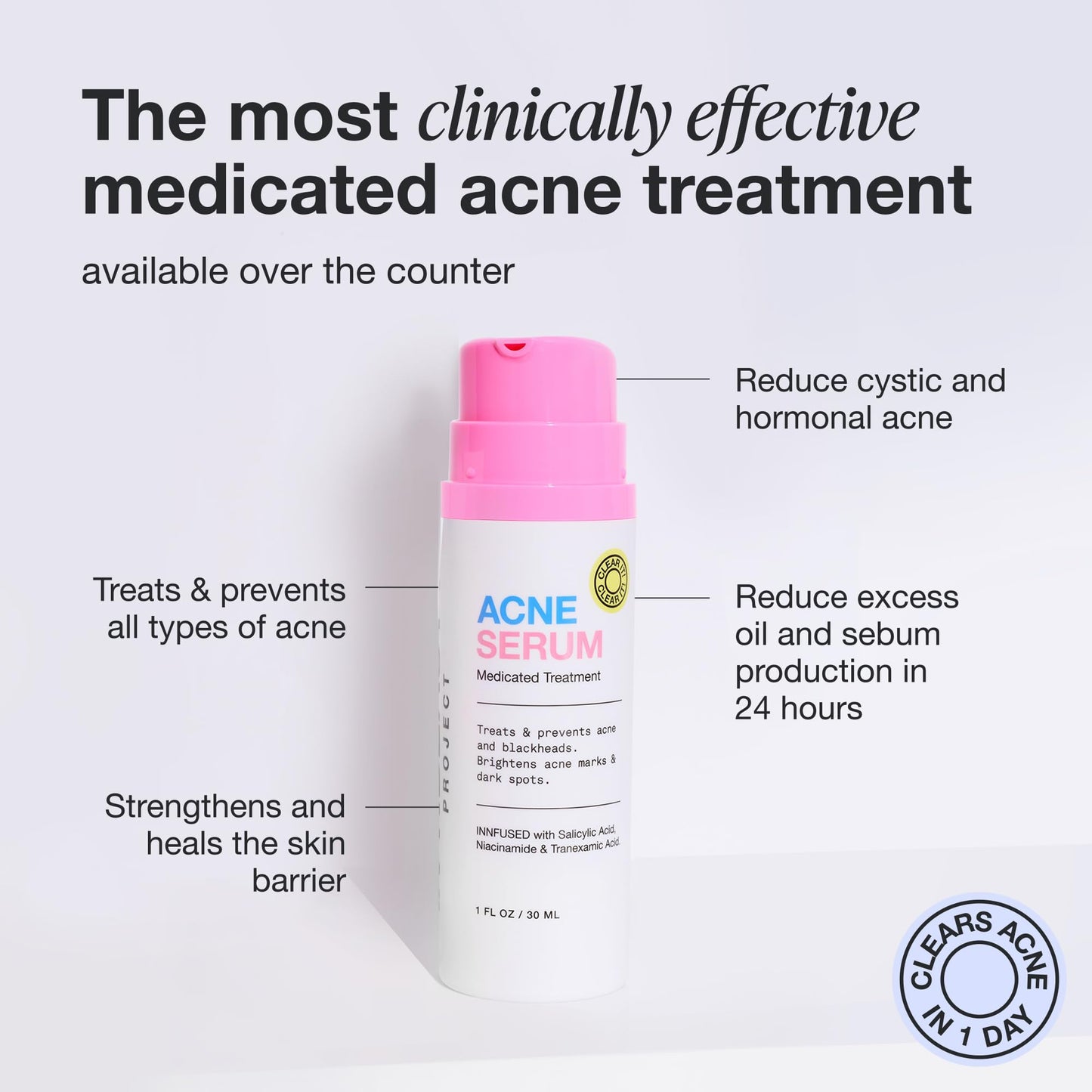 INNBEAUTY Project Acne Serum Medicated Treatment for Breakouts, Blackheads & Oil Control, 1 OZ (30ml)