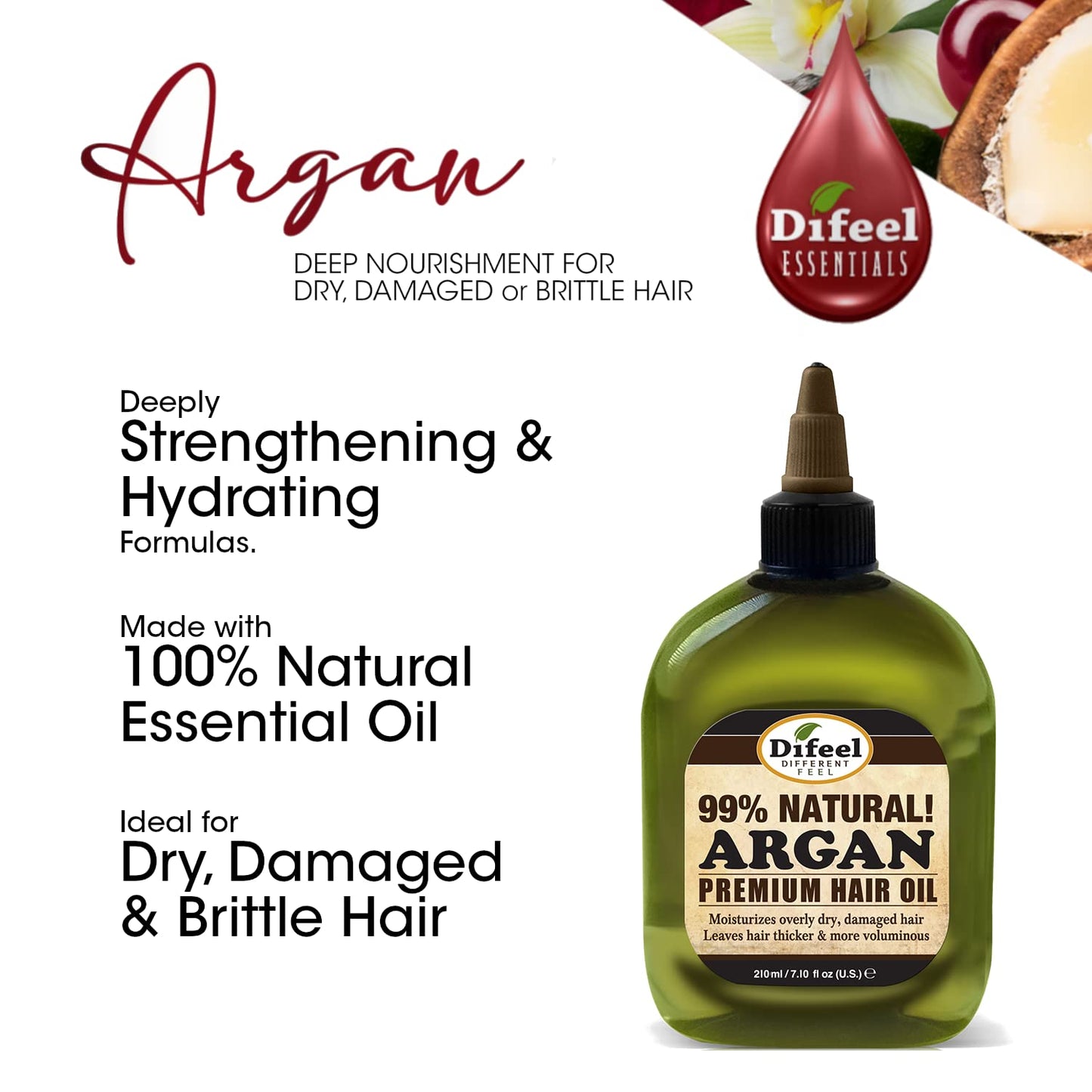 Difeel Premium Natural Hair Oil - Argan Oil 7.1 ounce (2-Pack)