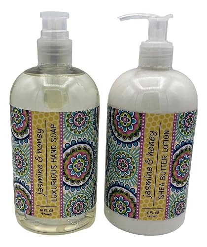 Greenwich Bay Trading Co, Jasmine and Honey Hand Soap and Shea Butter Lotion Set, 16 Ounces Each