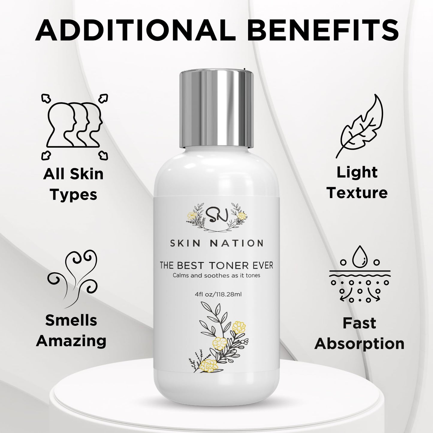 Skin Nation Hydrating Gentle Rosewater Toner with Aloe Vera and Chamomile, Alcohol-Free and Paraben-Free, for Dry, Sensitive, Oily and Combination