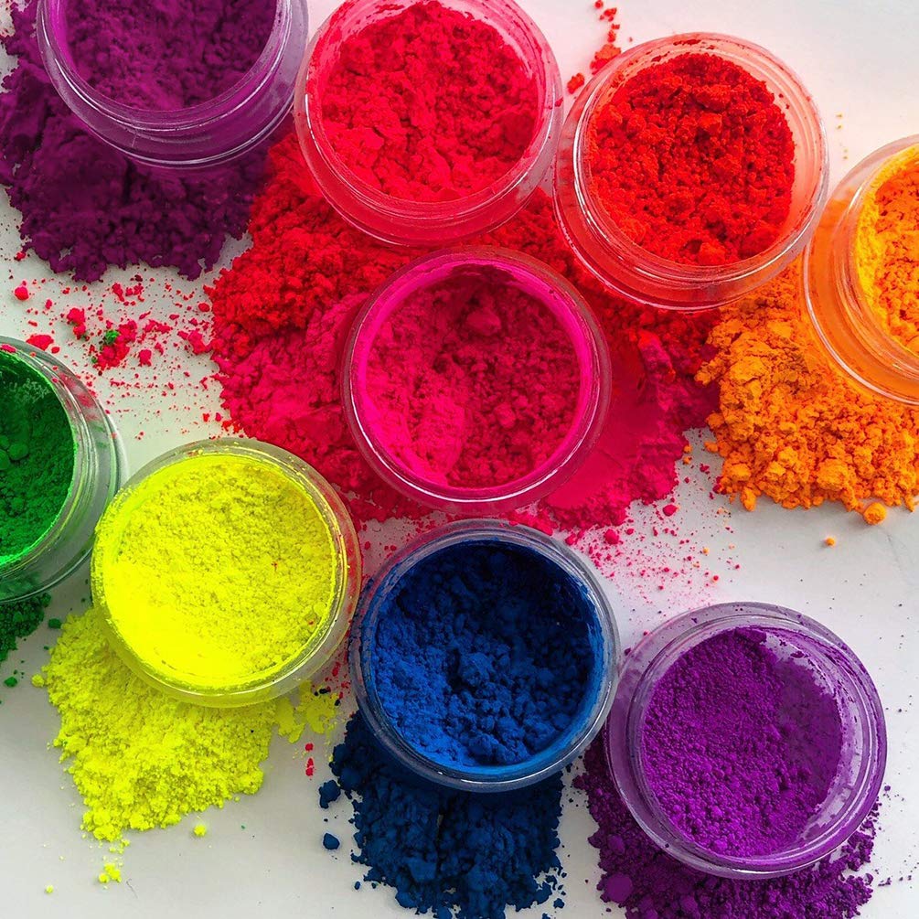 FindinBeauty Neon Pigment Eyeshadow Powder UV Reactive Glow in the Blacklight 6 Mixed Bright True Colors for Body/Eyeshadow, Carnival Party Halloween