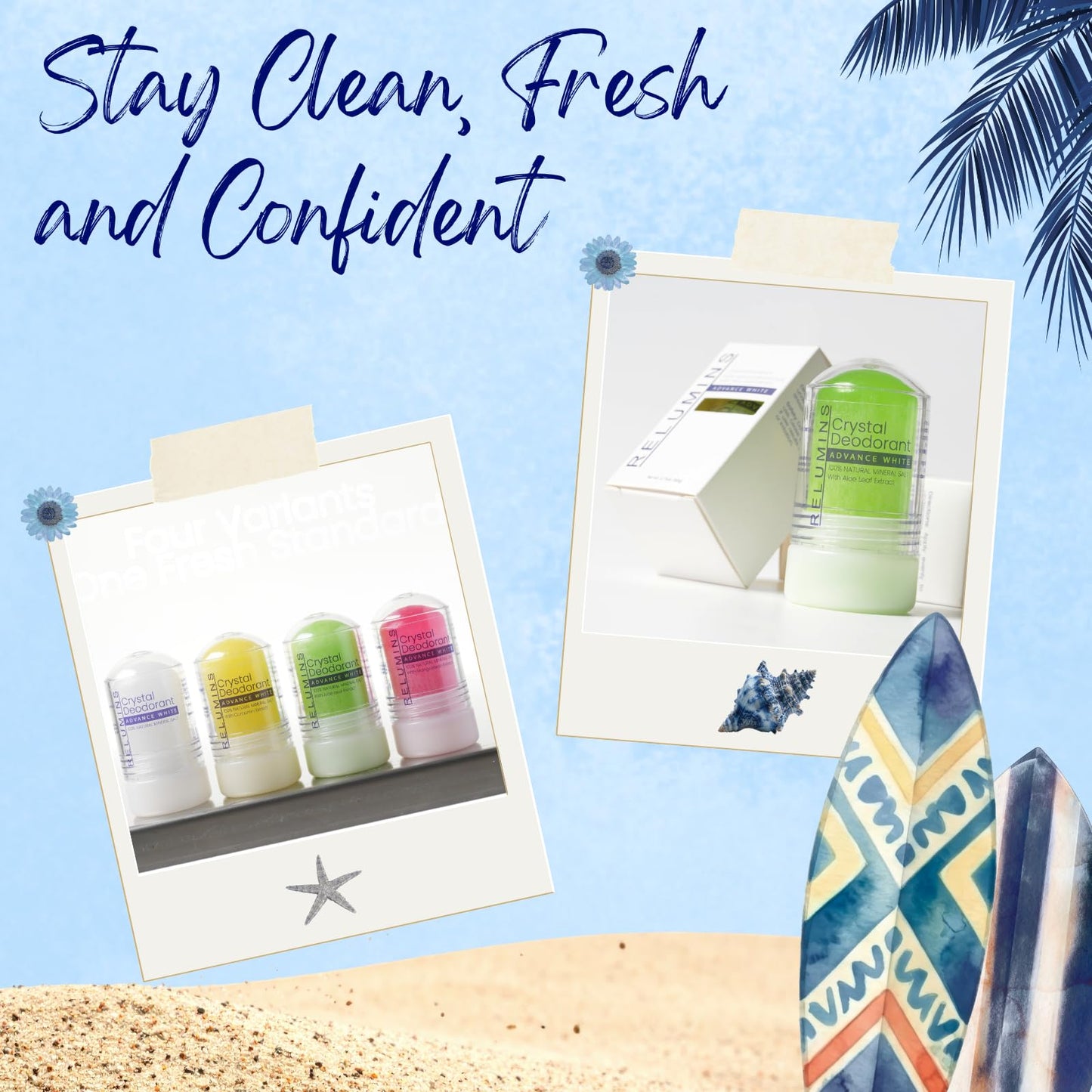 Relumins Aloe Vera Crystal Deodorant, for a Glowing Summer Skin, All-Natural Mineral Salt Roll-On, Non-Staining, Non-Irritating, Aluminum-Free Beauty and Personal Care Relumins