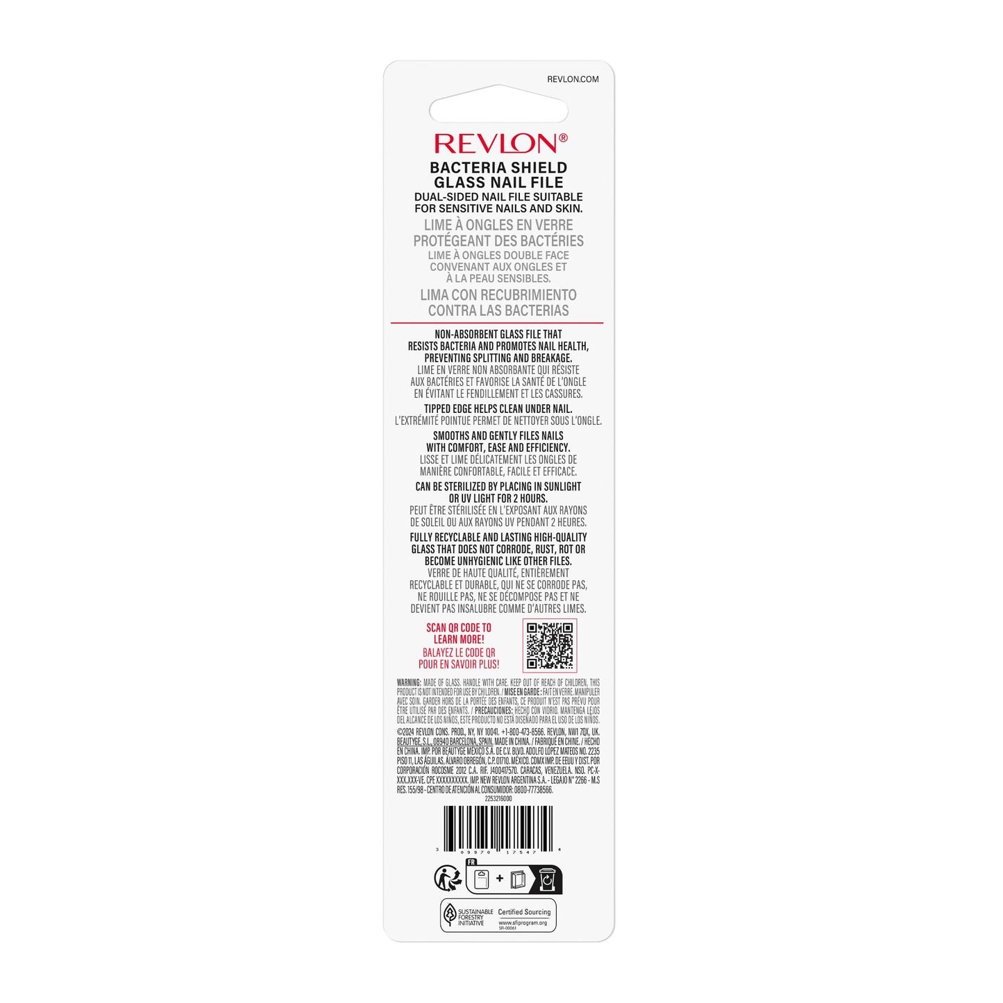 Revlon Glass Nail File, Manicure Tool for Shaping Natural Fingernails, Self-Cleaning with Bacteria Shield Technology, 1 Count