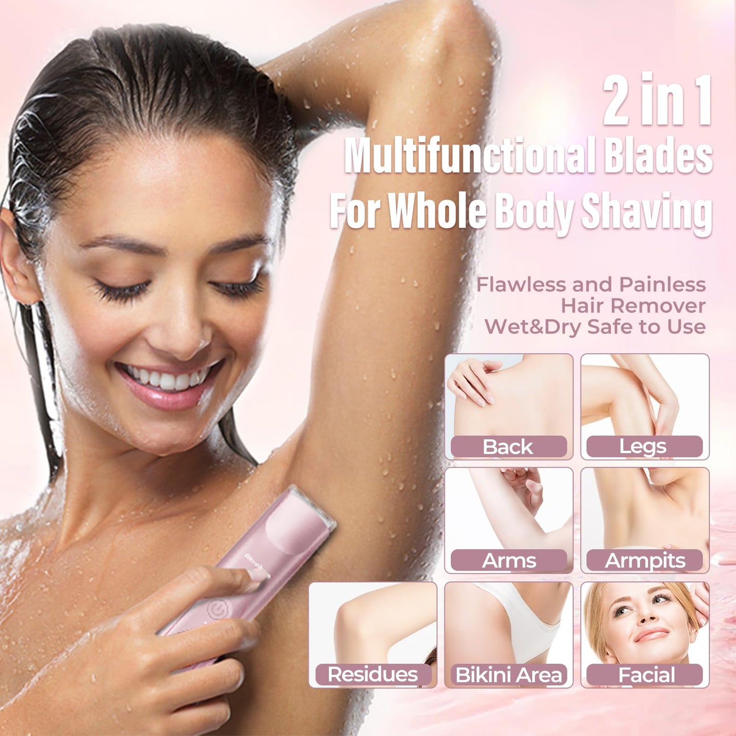 Akunbem Bikini Trimmer for Women - 2 in 1 Electric Razors for Women - Dual Head Electric Shaver - IPX7 Waterproof Wet & Dry Use Body Hair Trimmer Beauty and Personal Care Akunbem