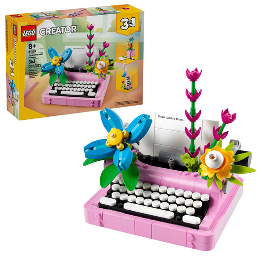 LEGO Creator 3-in-1 Typewriter with Flowers – Build Typewriter, Flowerpot, or Keytar, Creative Birthday Gift for Kids Ages 8+, 31169