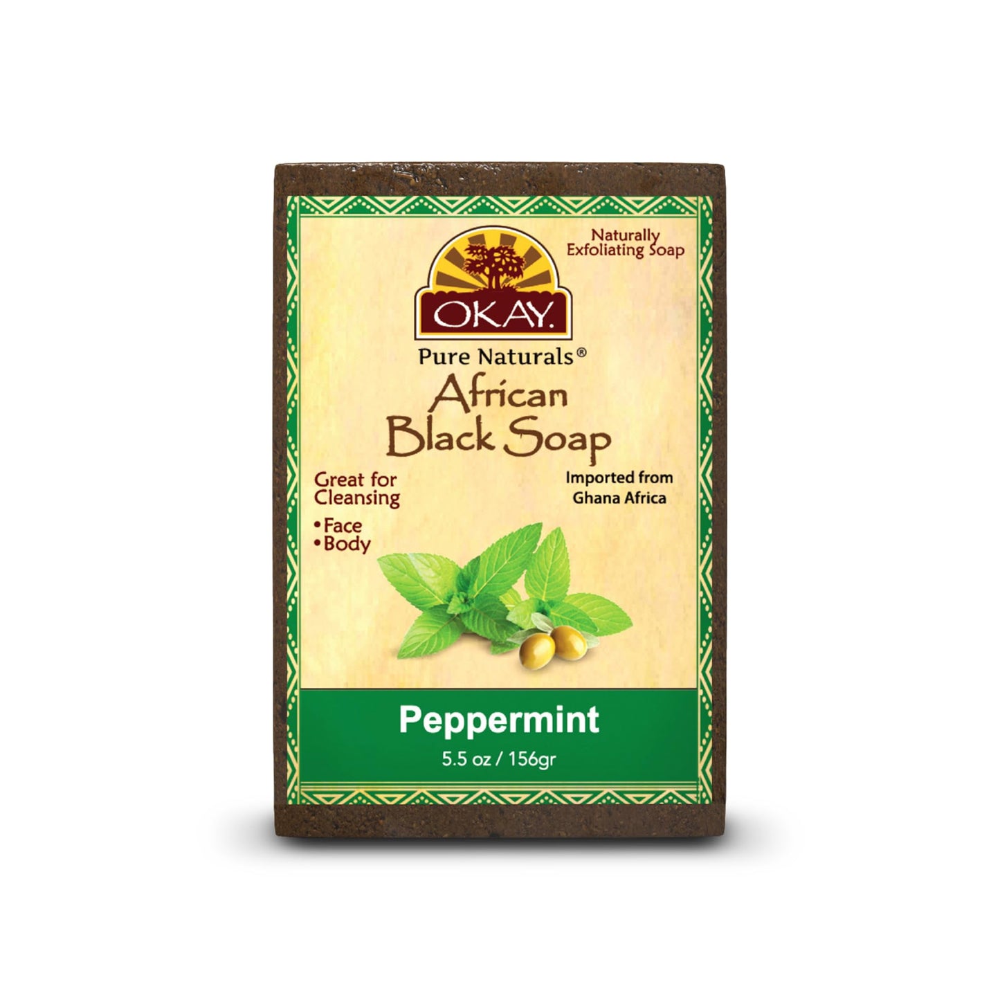 OKAY | African Black Soap with Peppermint | For All Skin Types | Cleanses and Exfoliates | Nourishes and Heals | Free of Sulfate, Silicone & Paraben |