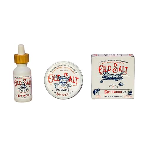 Driftwood Trio - Old Salt Grooming Supply - Beard Oil, Pomade and Bar Shampoo Set with Sea Kelp - Handcrafted, Natural, No Harsh Chemicles
