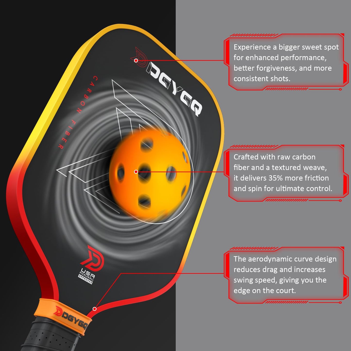 DGYGQ Pickleball Paddles - Professional Carbon Fiber Paddle with Honeycomb Core Pickleball Rackets - Lightweight Precision & Enhanced Shock…