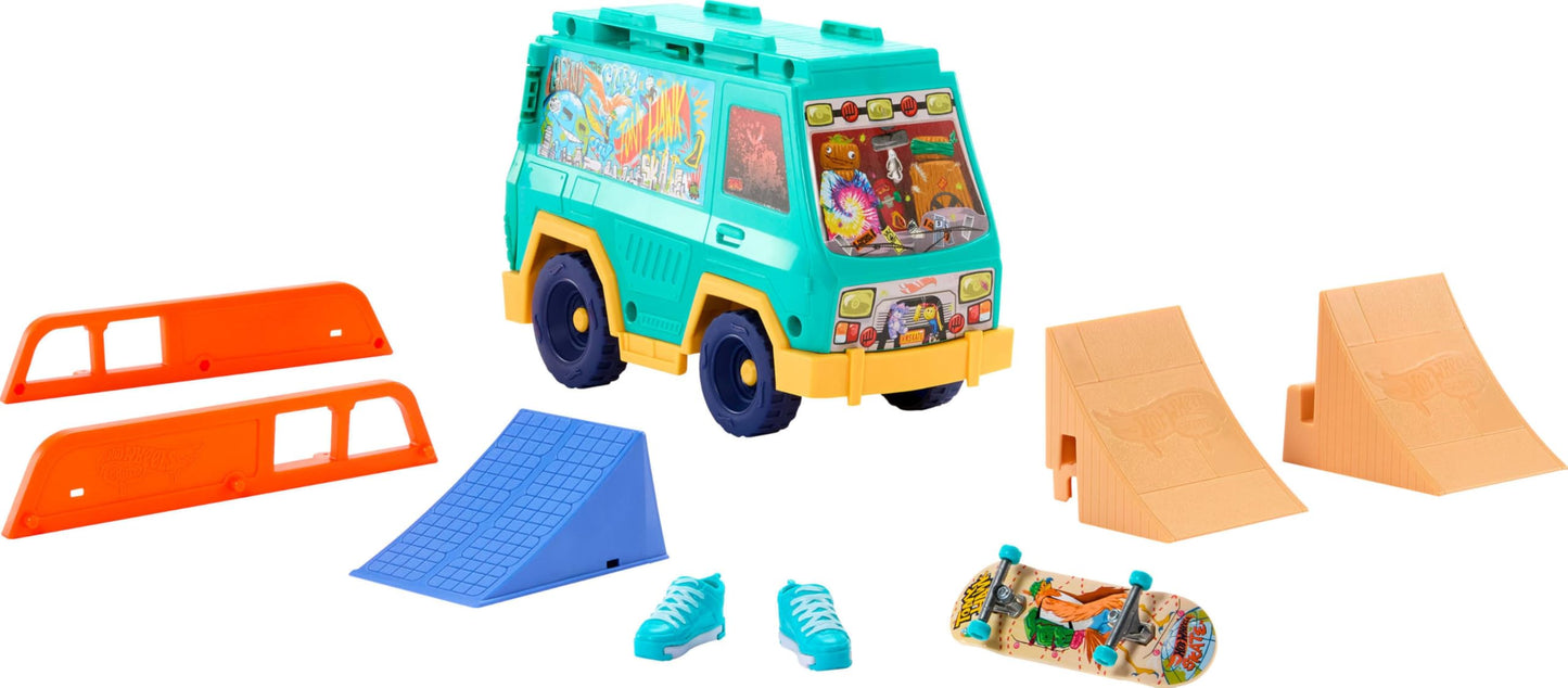 Hot Wheels Skate Fingerboard Playset, Skate Van Designed in Collaboration with Tony Hawk, with Exclusive Fingerboard & Pair Removable Skate Shoes