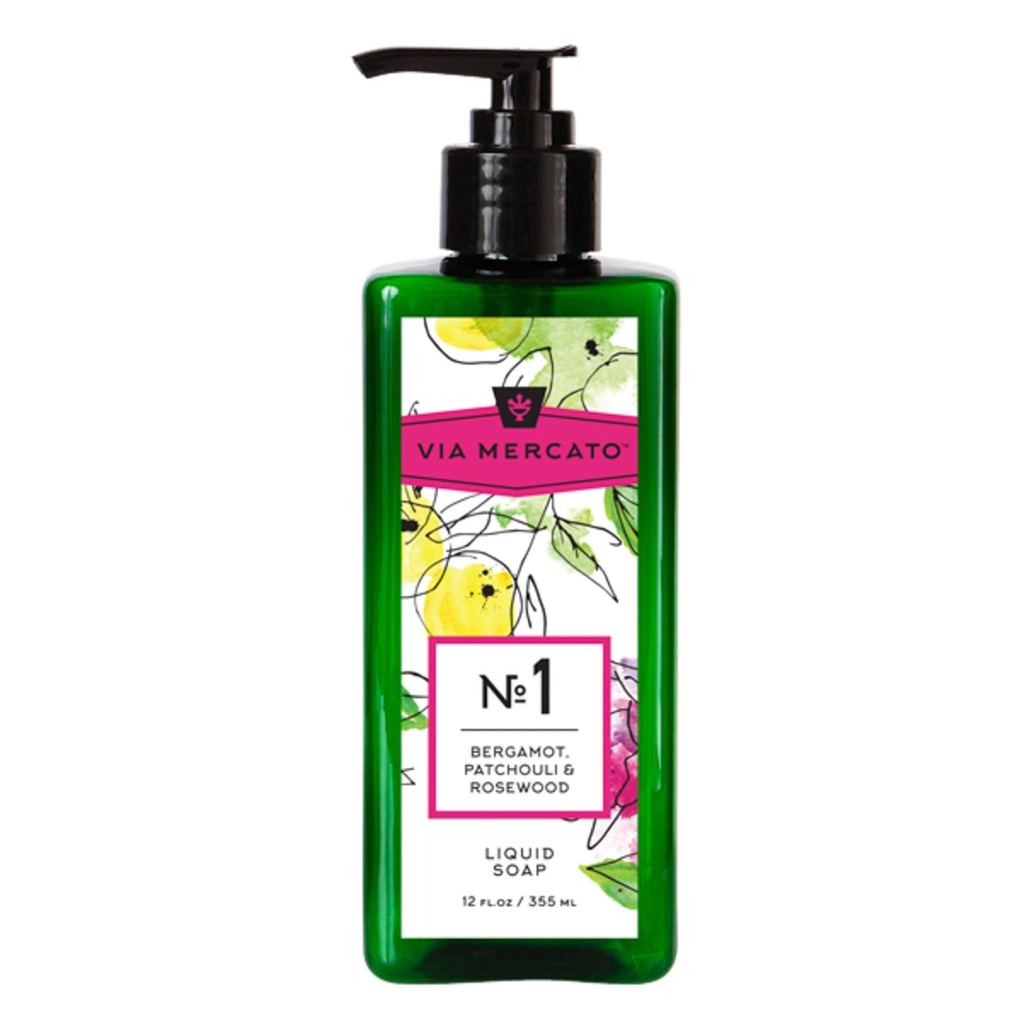 Via Mercato Liquid Soap, Shea Butter Enriched (12 oz), No. 1 - Bergamot, Patchouli & Rosewood