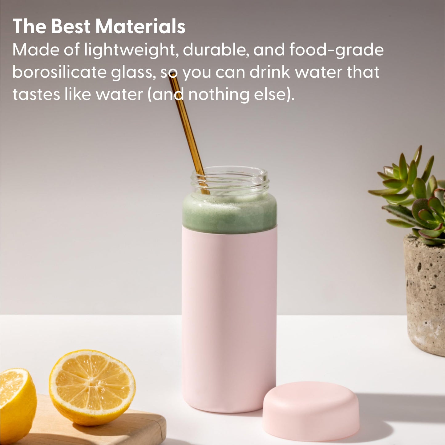 W&P Porter Glass Wide Mouth Bottle w/ Protective Silicone Sleeve | Charcoal 16 Ounces | On-the-Go | Reusable Bottle | Portable and Lightweight