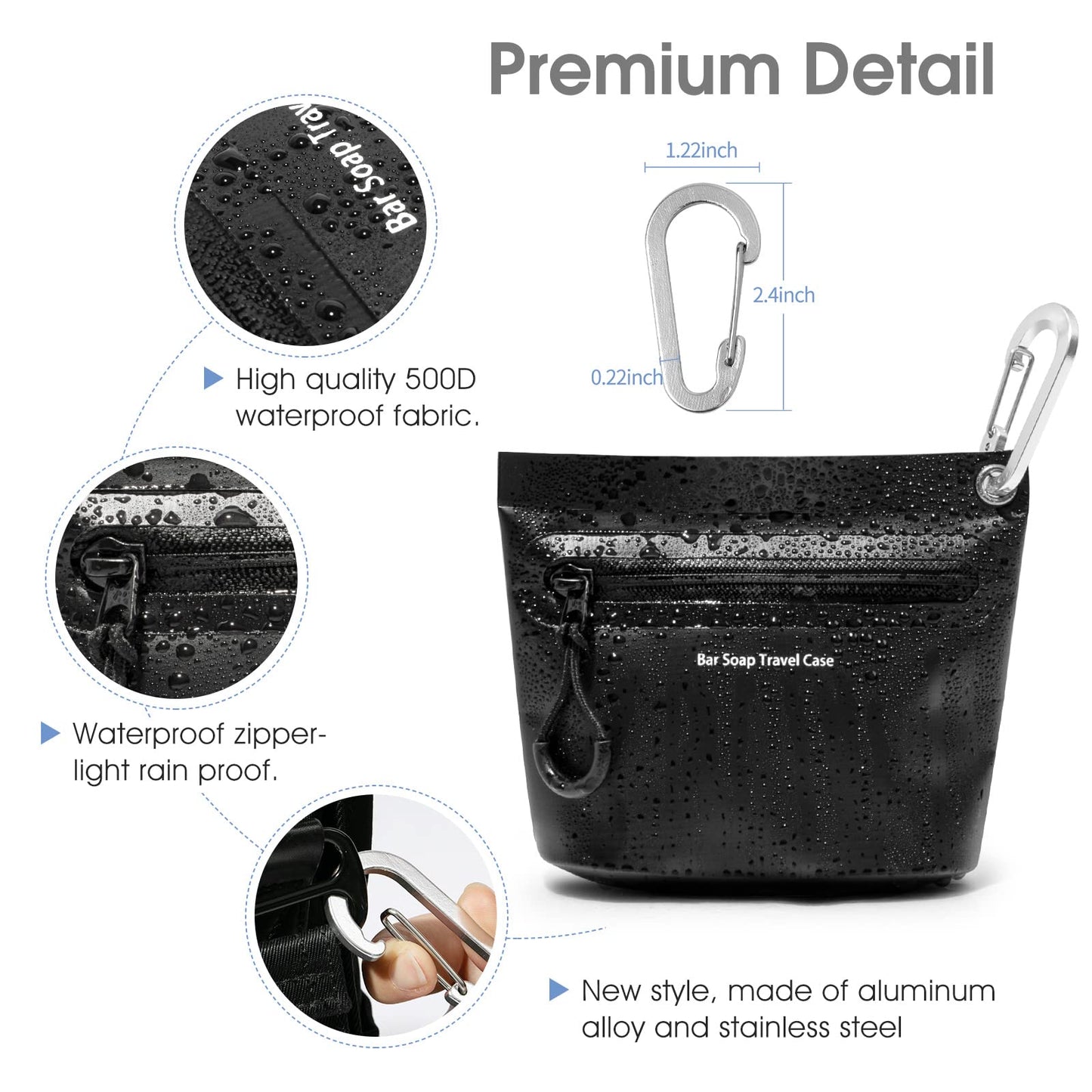 WIROTA Travel Soap Container Bag with Waterproof Zipper and Carabiner Clip Waterproof and Leak Proof Soap Travel Case Travel Accessories (Black)